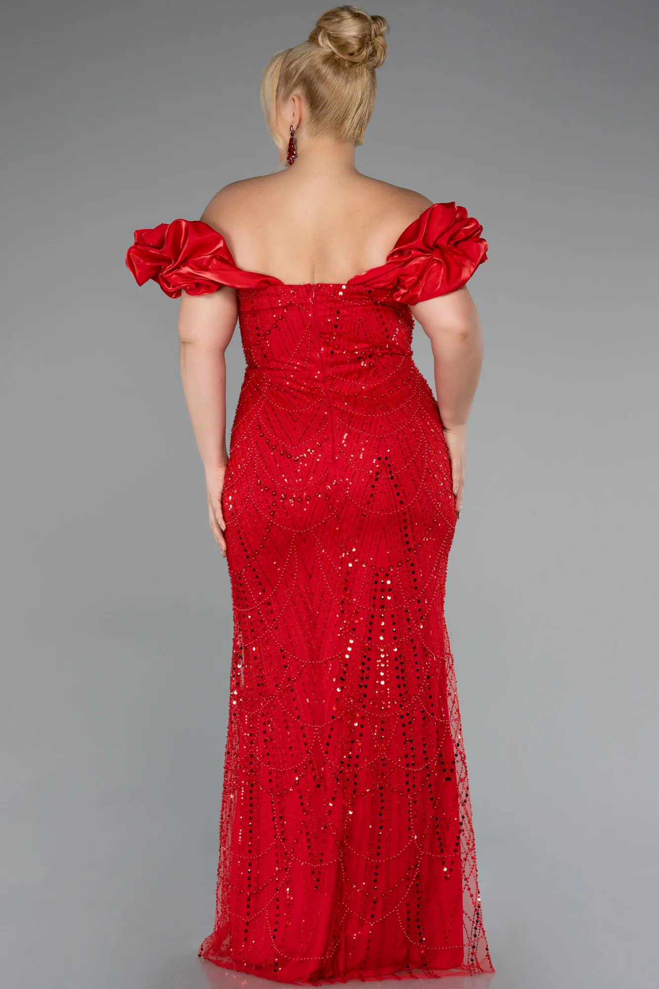 Red-Long Beaded Plus Size Engagement Dress ABU4788