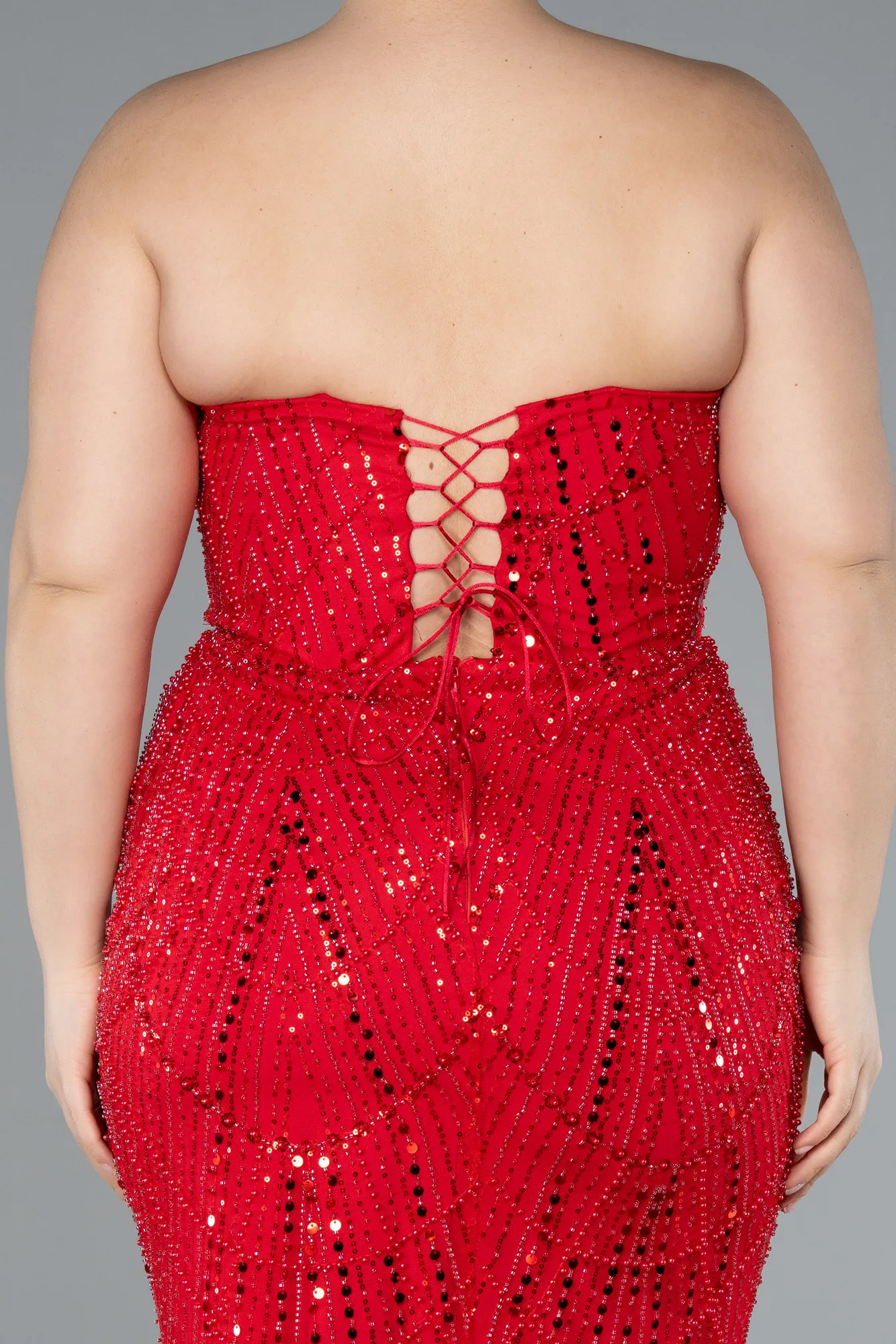 Red-Long Beaded Plus Size Evening Dress ABU4789