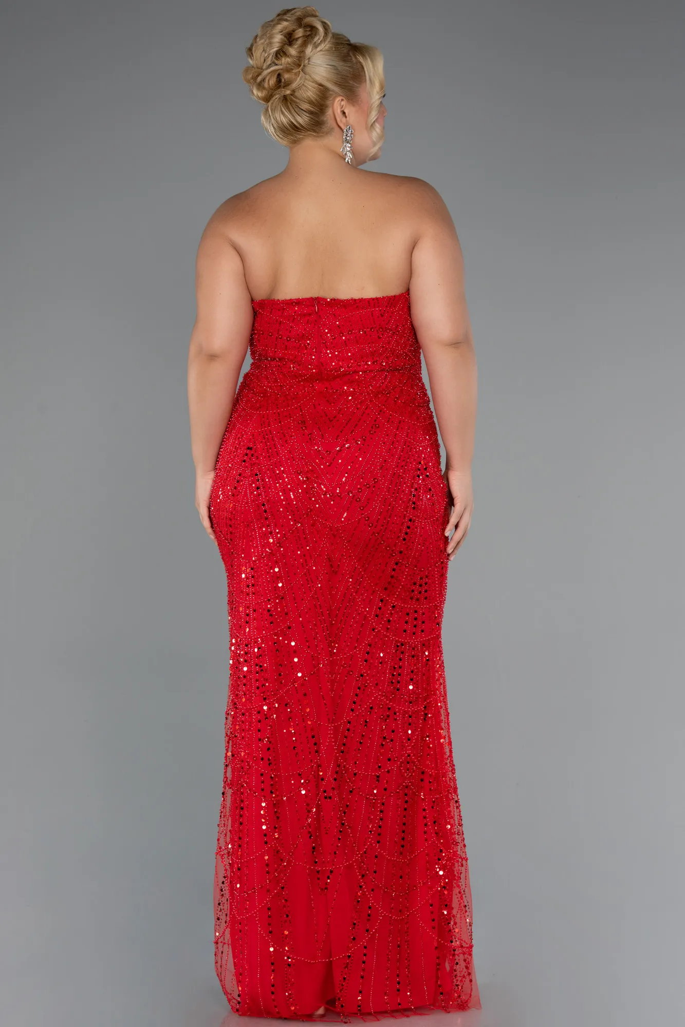 Red-Long Beaded Plus Size Wedding Dress ABU5328