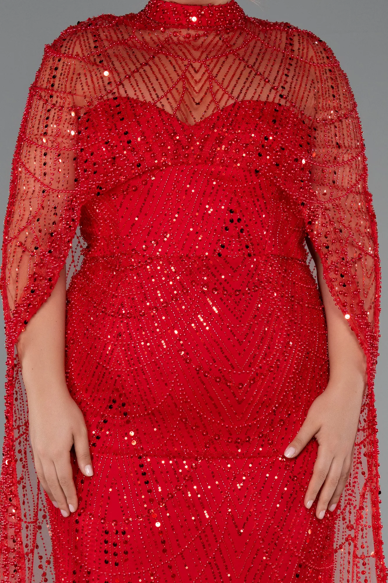 Red-Long Beaded Plus Size Wedding Dress ABU5328