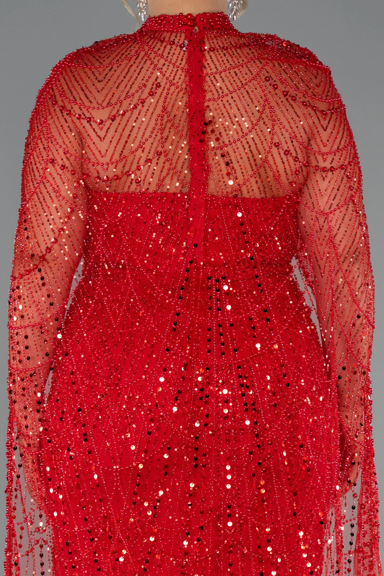 Red-Long Beaded Plus Size Wedding Dress ABU5328