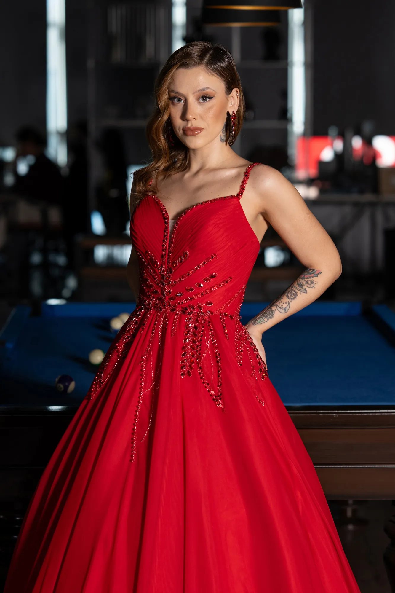 Red-Long Chiffon Designer Evening Dress ABU5465