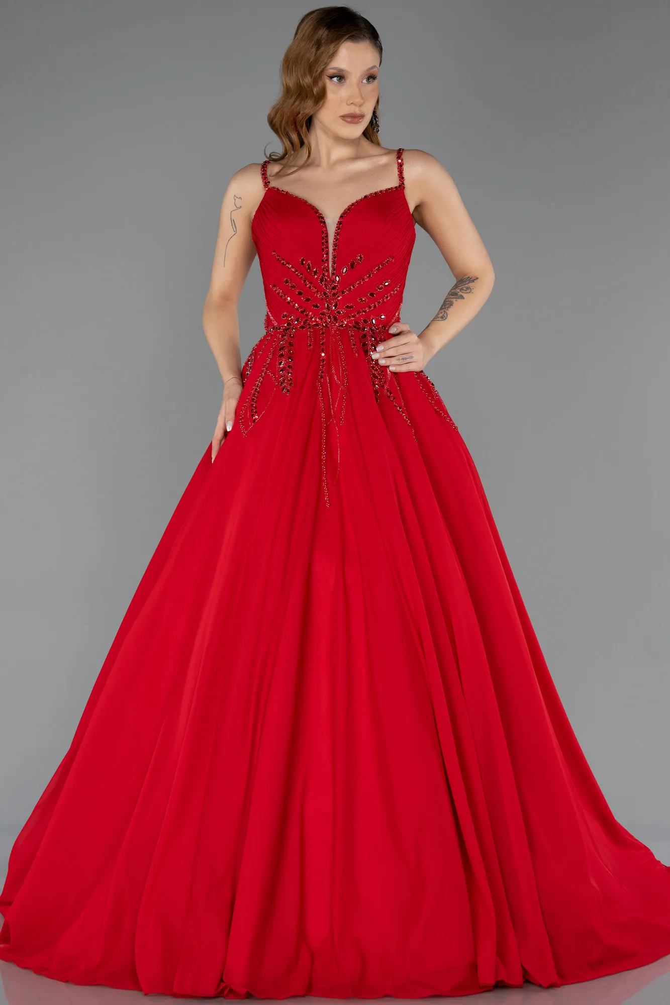 Red-Long Chiffon Designer Evening Dress ABU5465