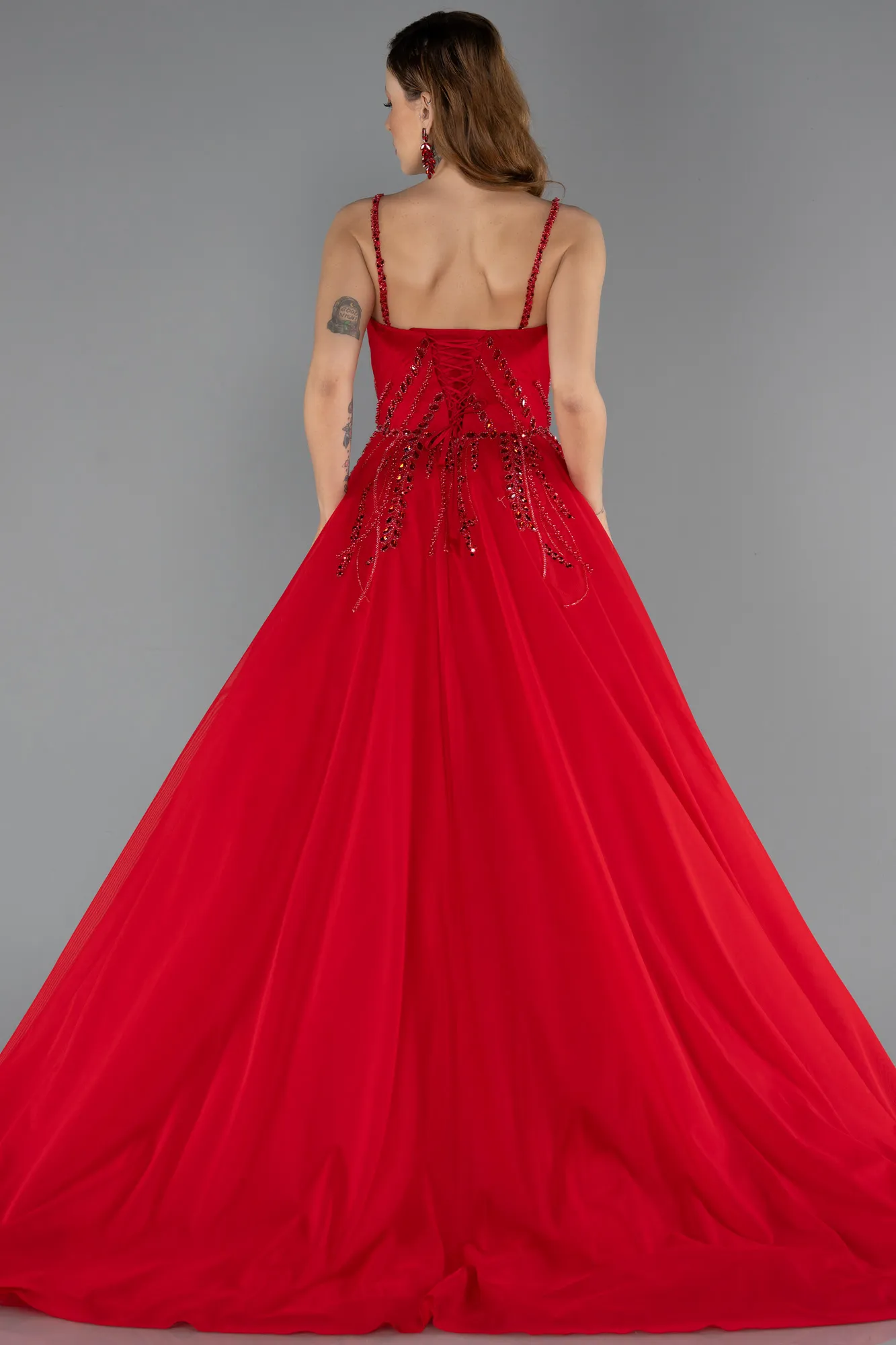 Red-Long Chiffon Designer Evening Dress ABU5465