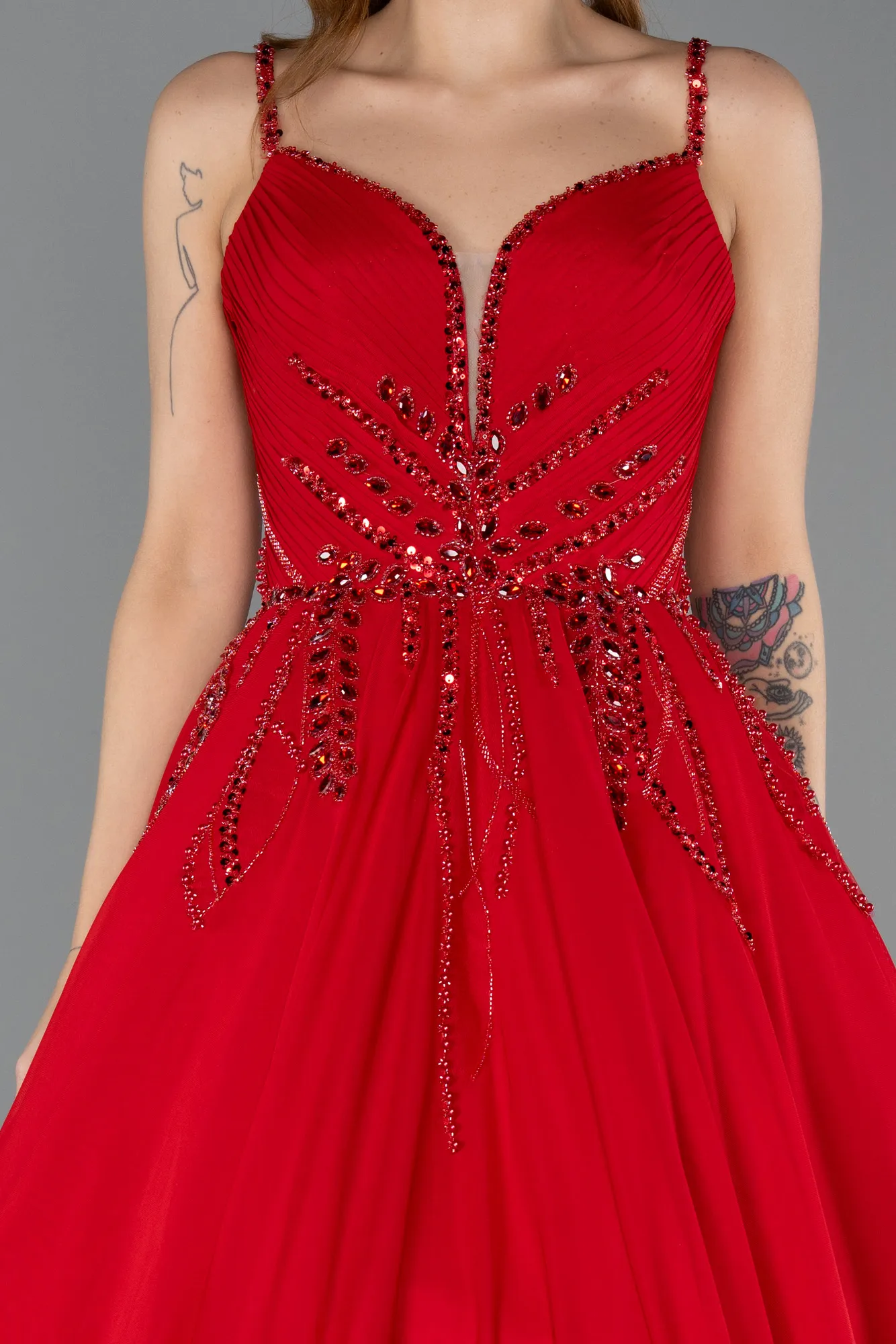 Red-Long Chiffon Designer Evening Dress ABU5465