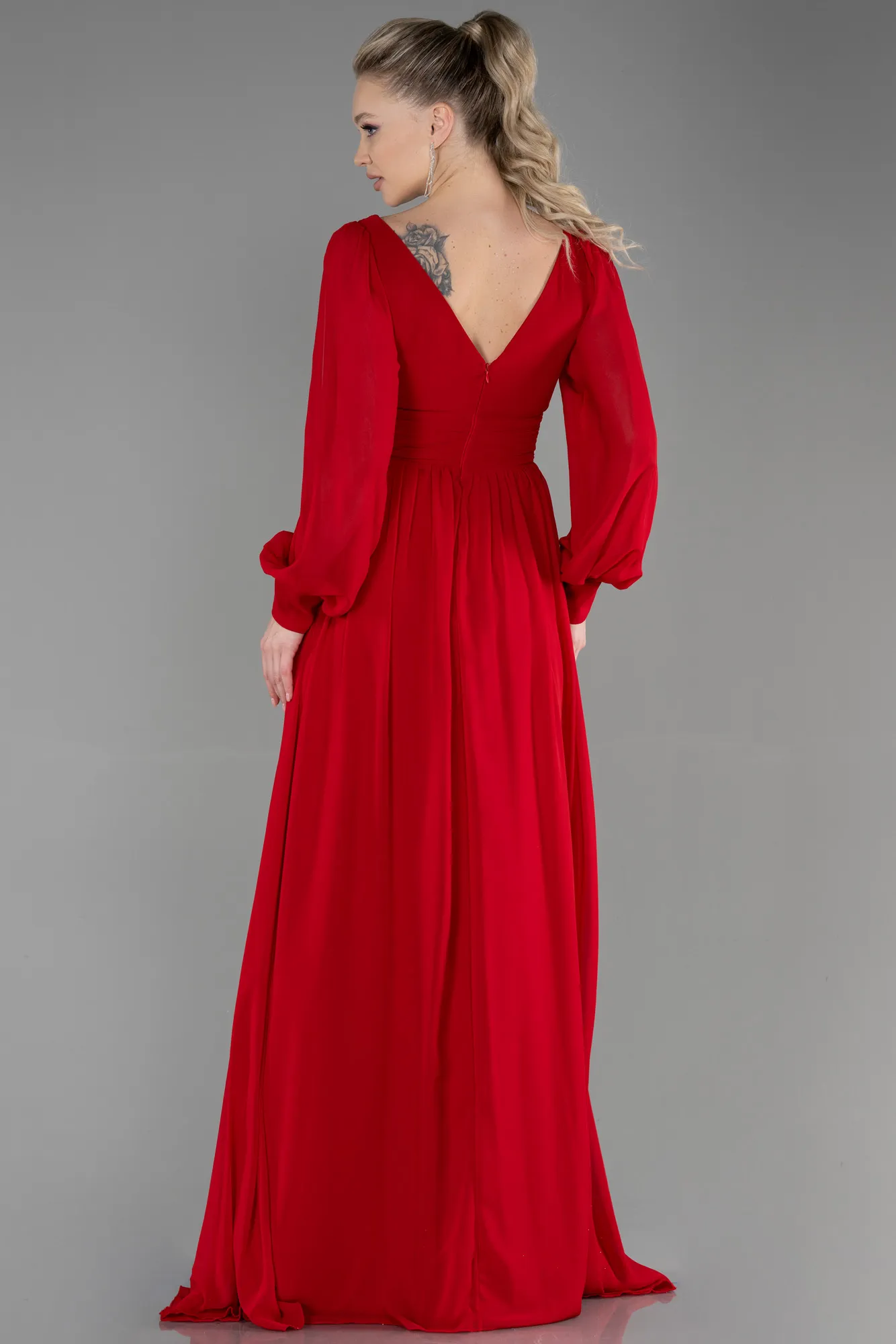 Red-Long Chiffon Evening Dress ABU1702