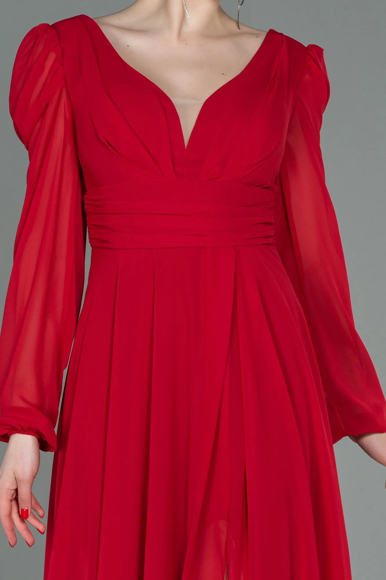 Red-Long Chiffon Evening Dress ABU3085