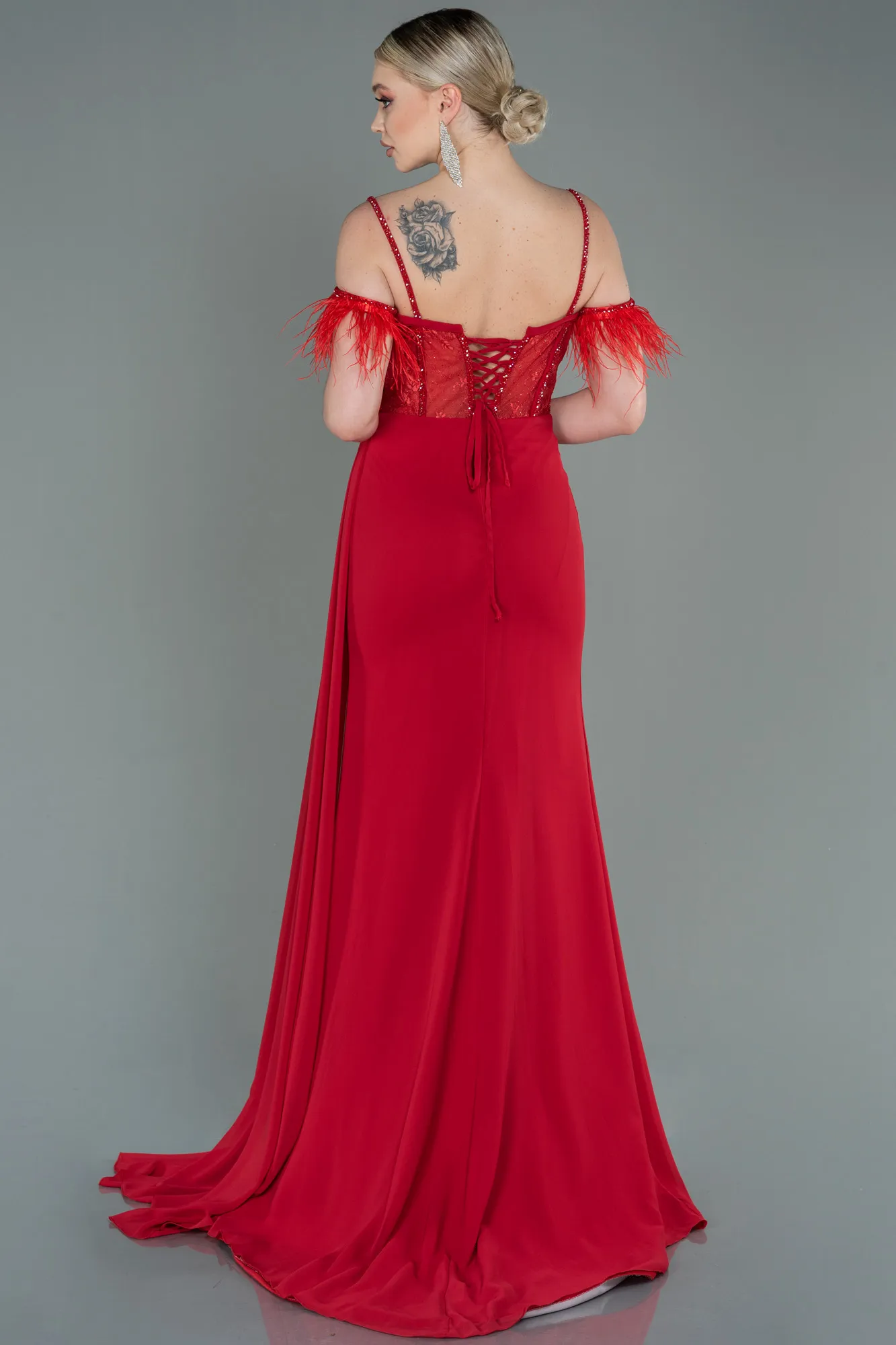 Red-Long Chiffon Evening Dress ABU3144