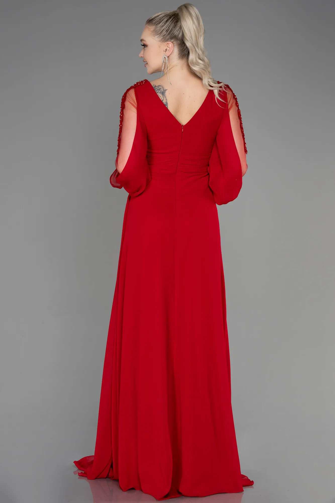 Red-Long Chiffon Evening Dress ABU3220