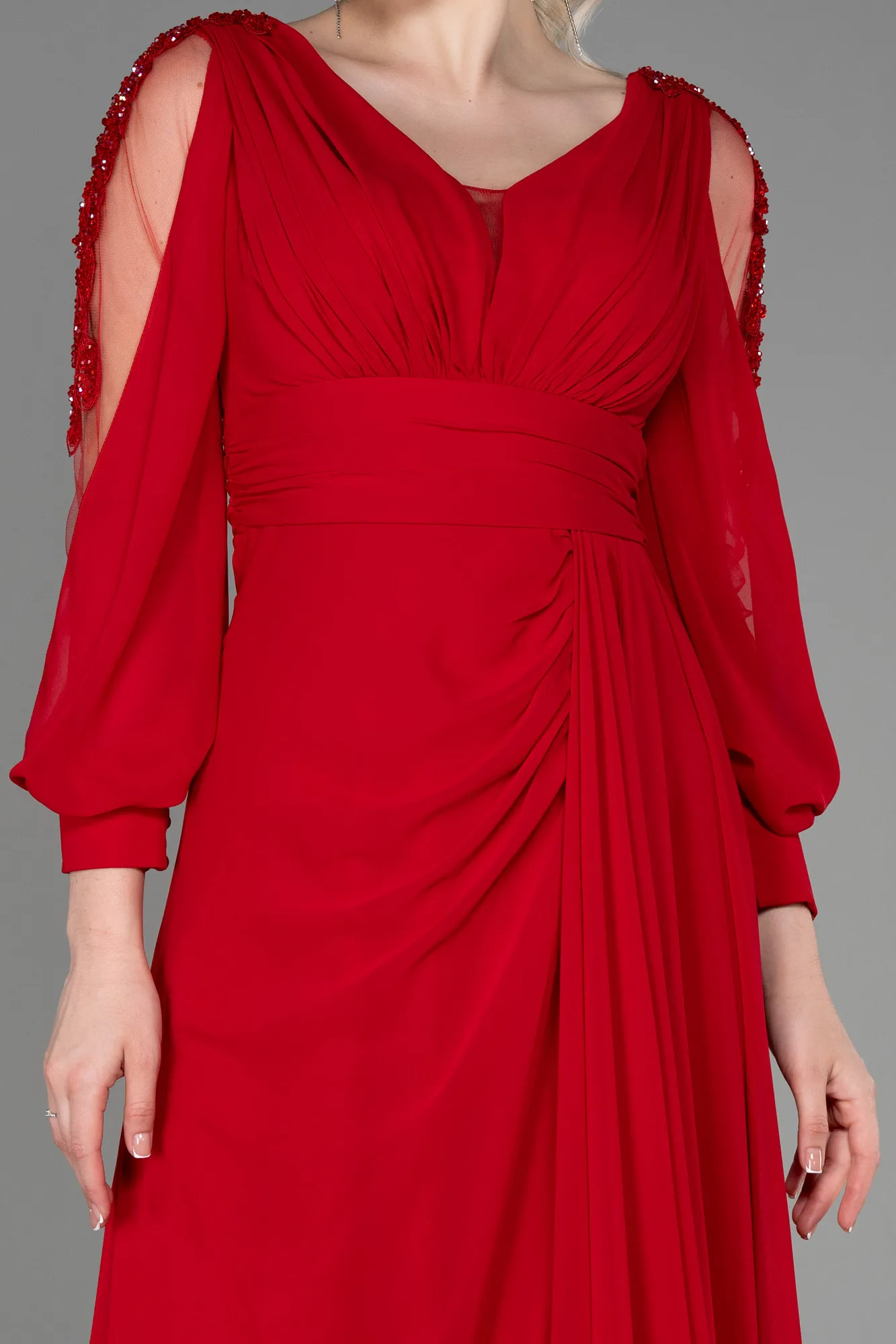 Red-Long Chiffon Evening Dress ABU3220