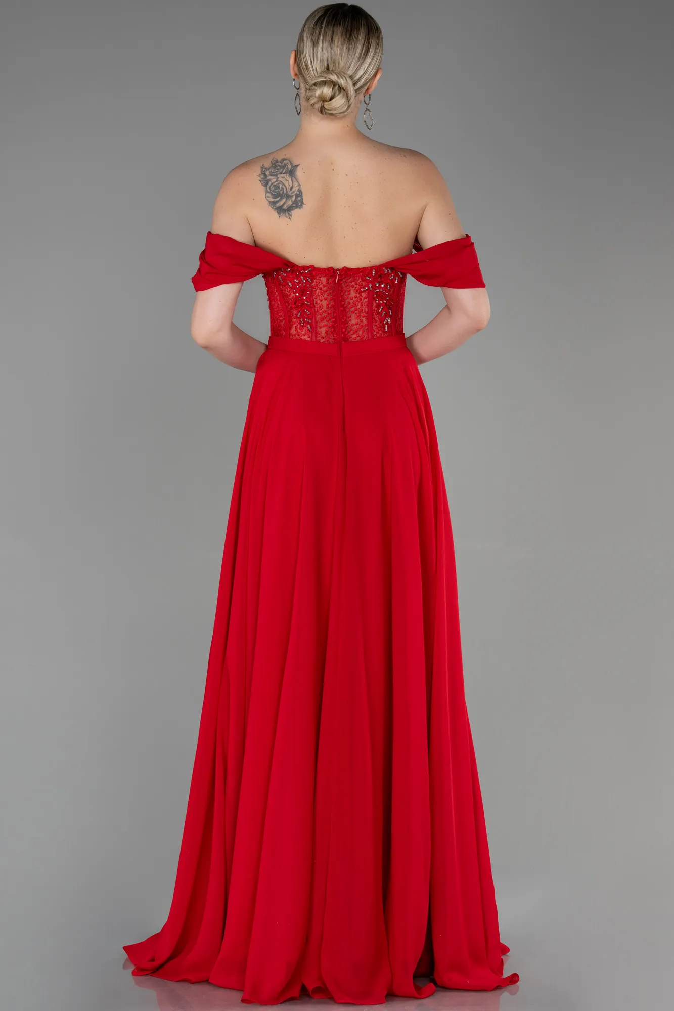 Red-Long Chiffon Evening Dress ABU3310