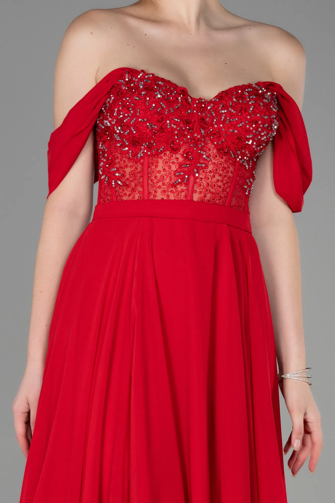 Red-Long Chiffon Evening Dress ABU3310