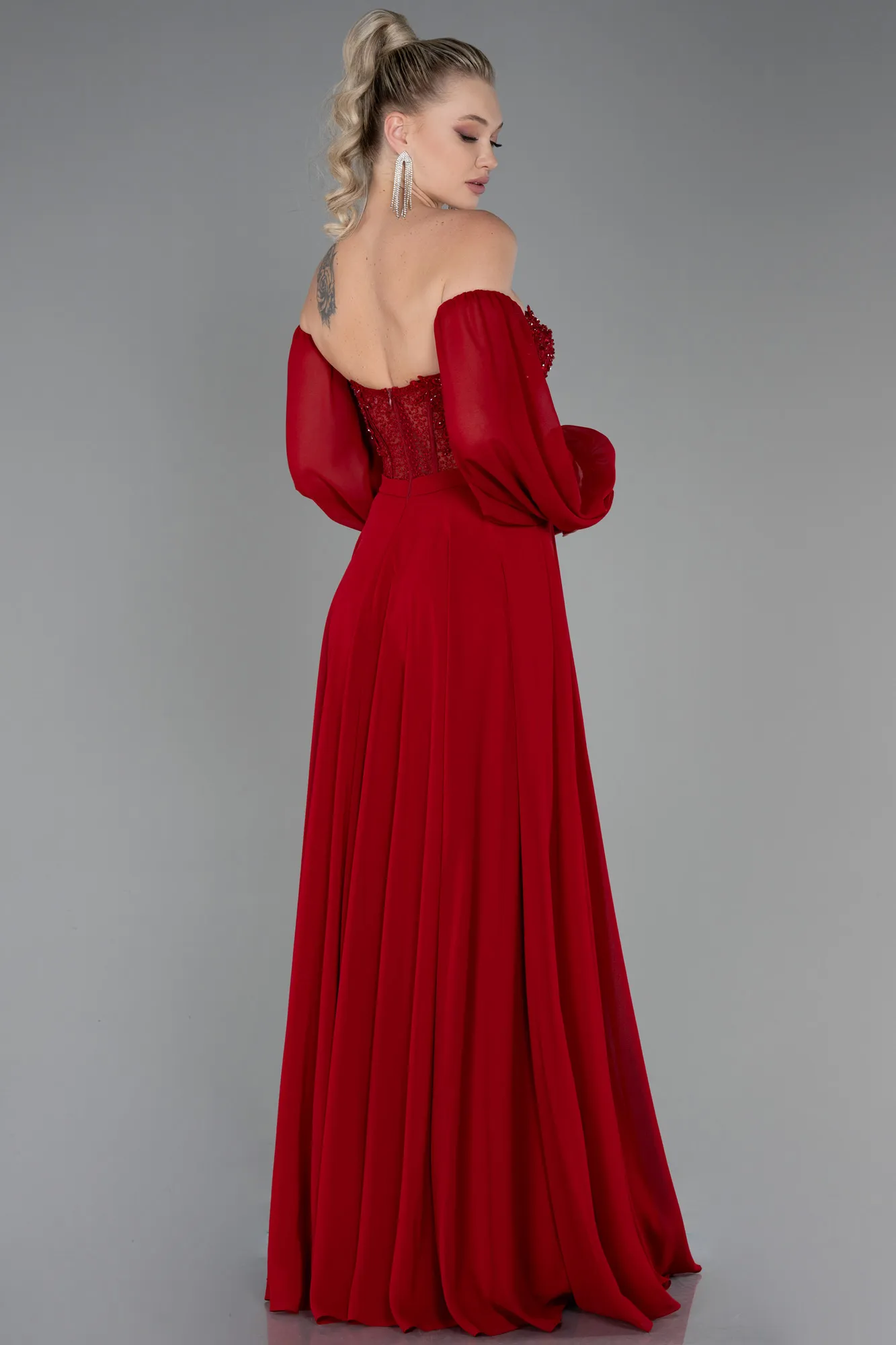 Red-Long Chiffon Evening Dress ABU3450