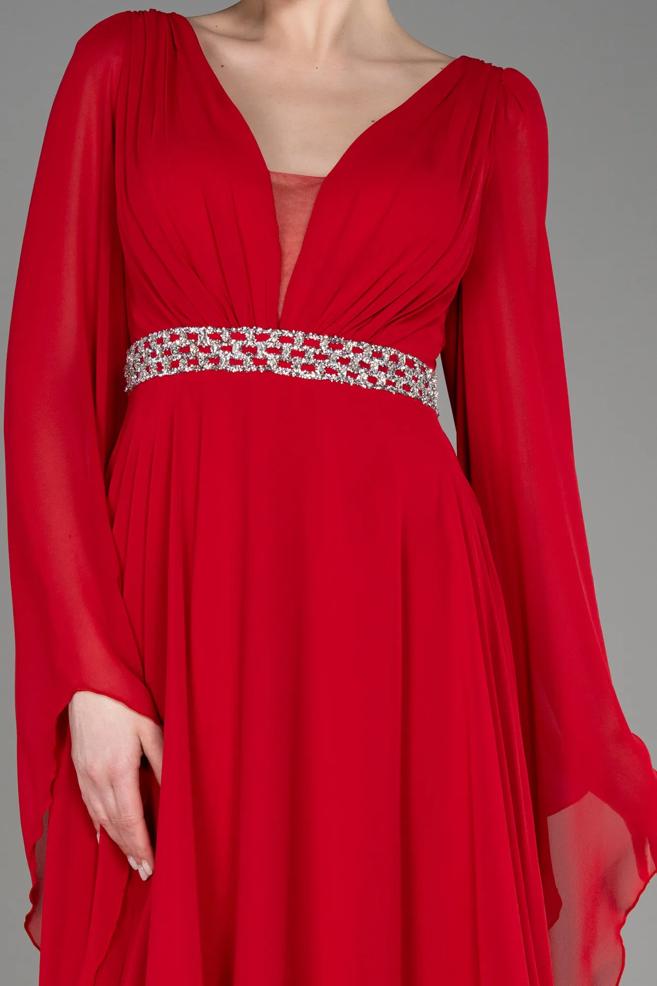 Red-Long Chiffon Evening Dress ABU3541