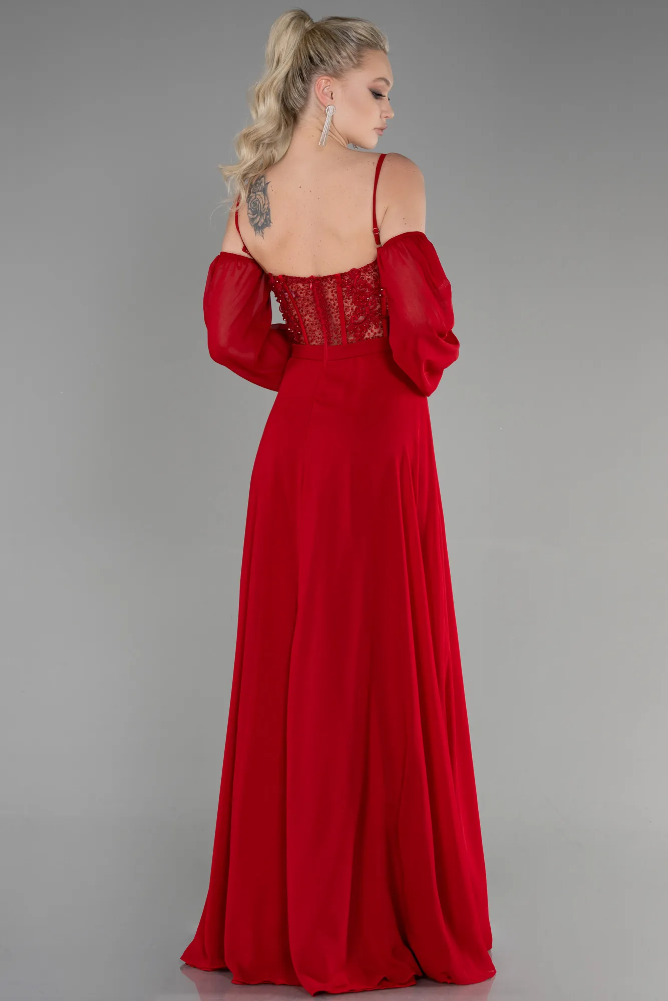 Red-Long Chiffon Evening Dress ABU3625