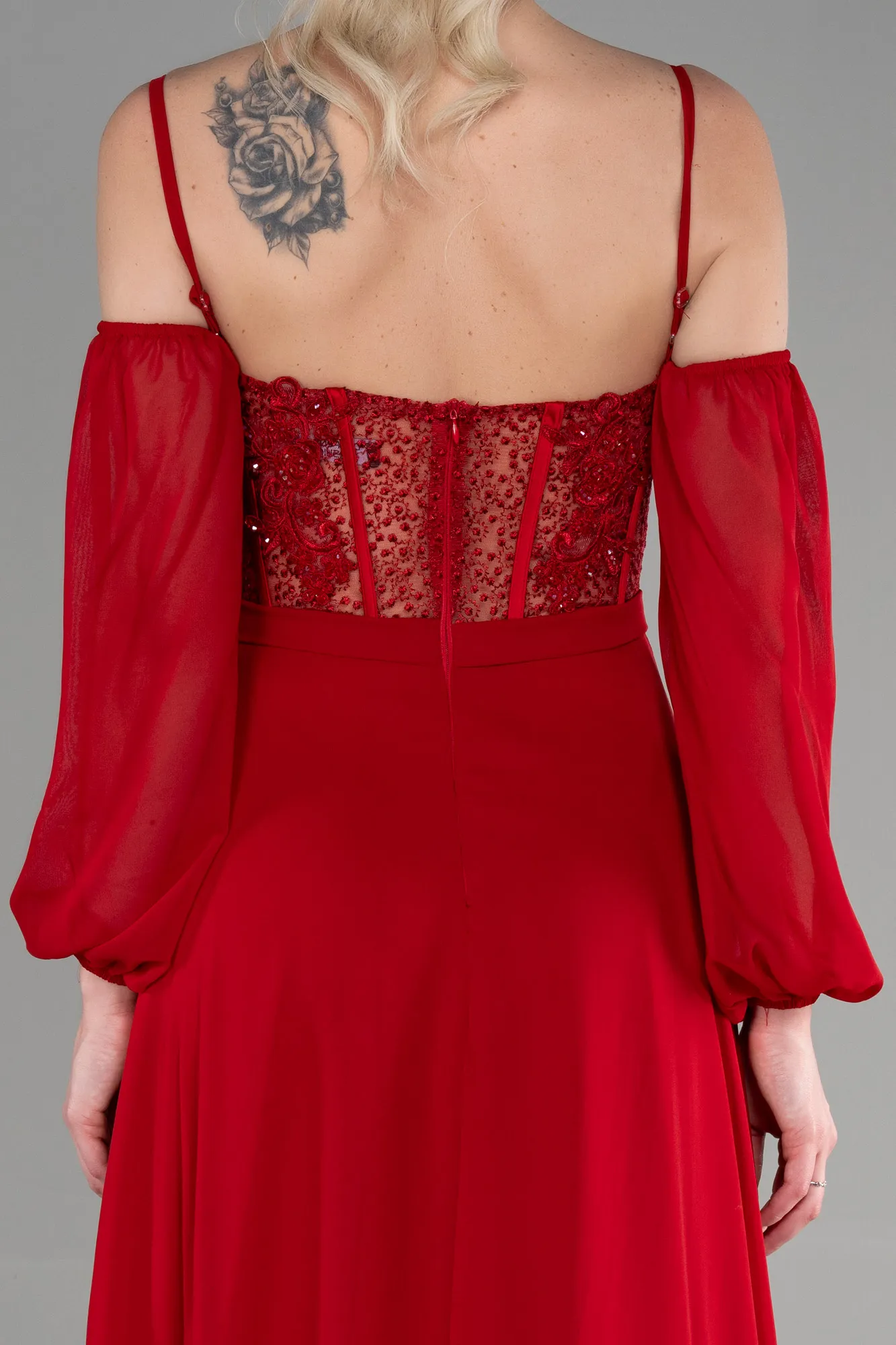 Red-Long Chiffon Evening Dress ABU3625