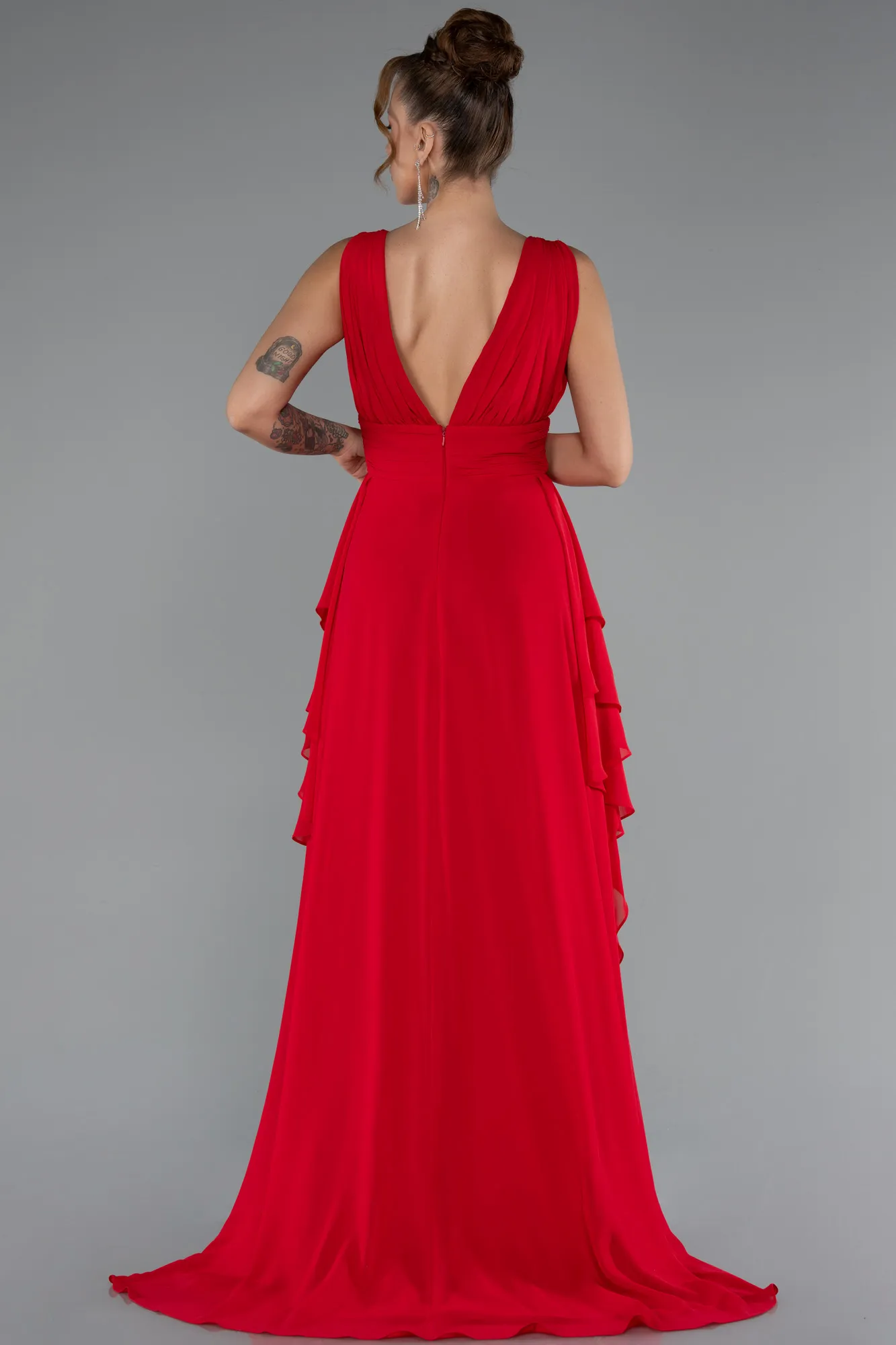 Red-Long Chiffon Evening Dress ABU5109