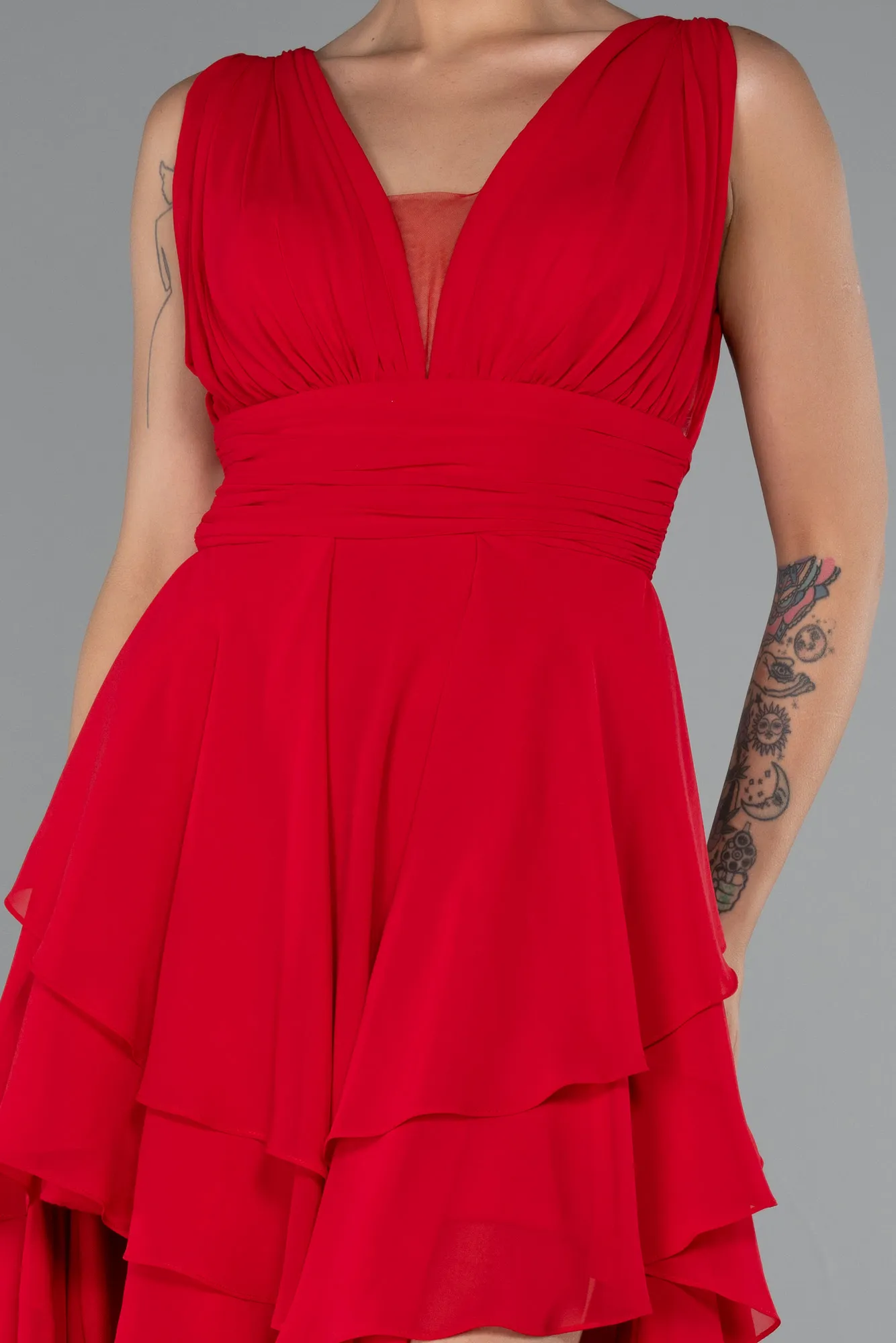 Red-Long Chiffon Evening Dress ABU5109