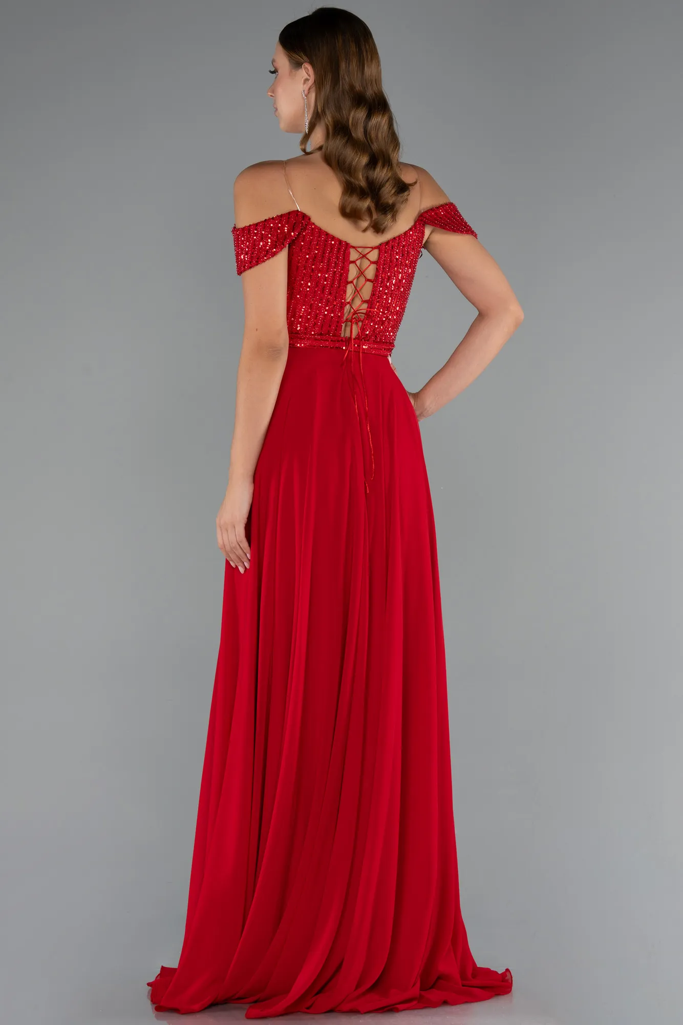 Red-Long Chiffon Evening Dress ABU5225