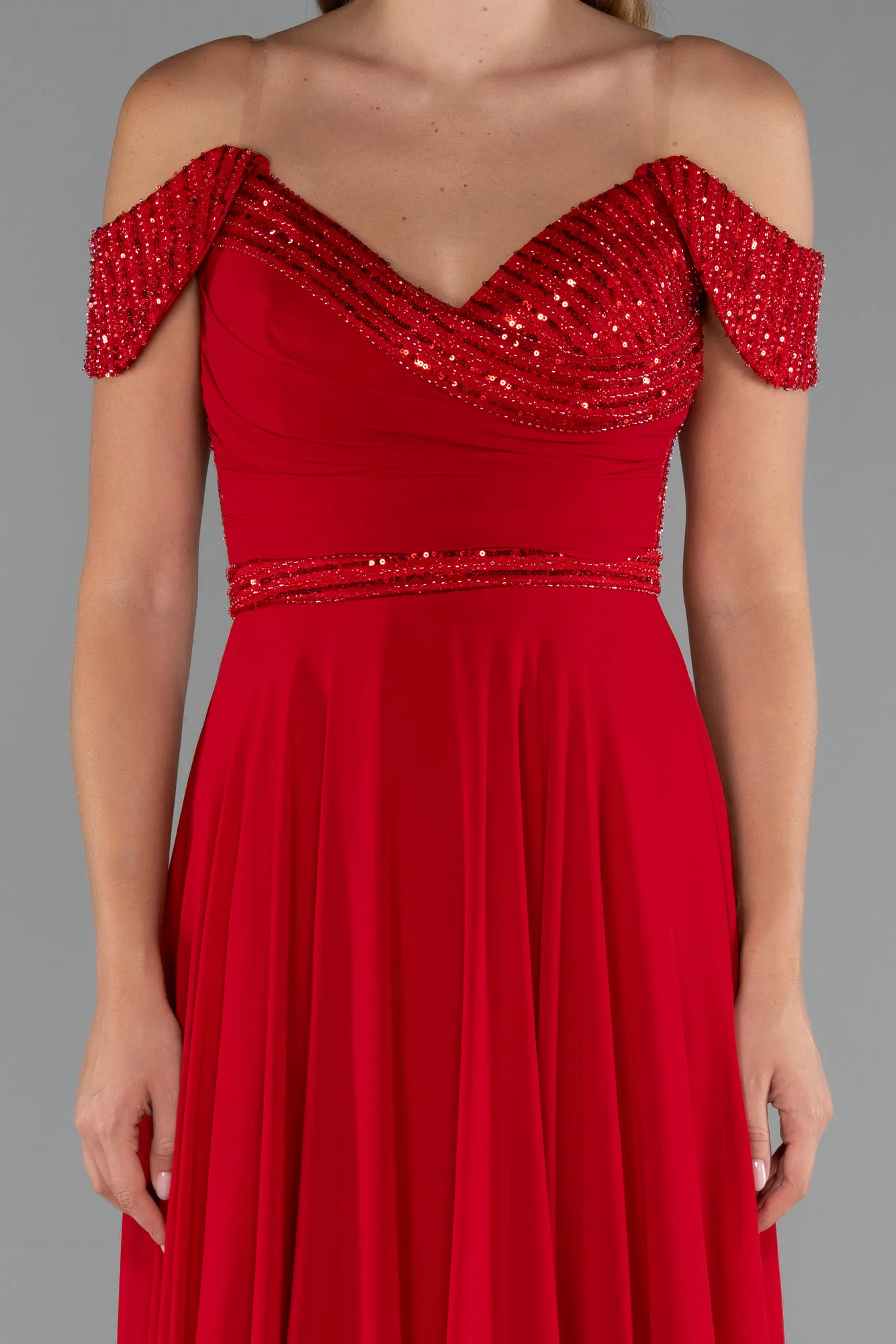 Red-Long Chiffon Evening Dress ABU5225
