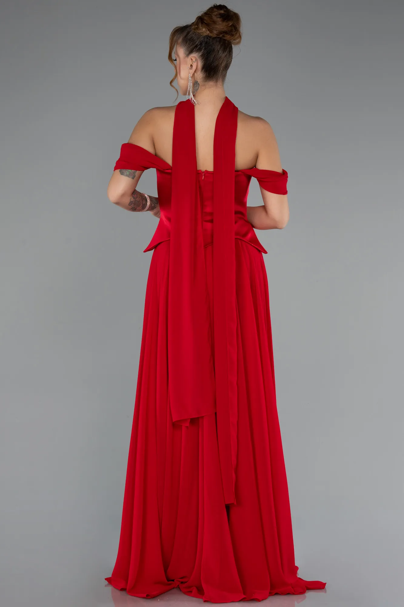 Red-Long Chiffon Evening Dress ABU5327