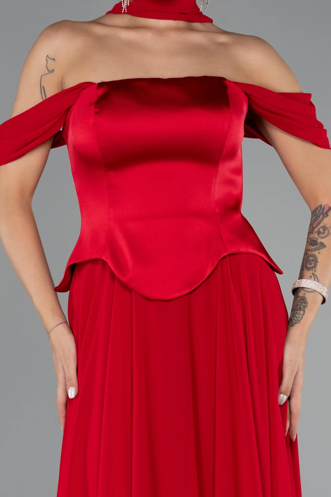 Red-Long Chiffon Evening Dress ABU5327