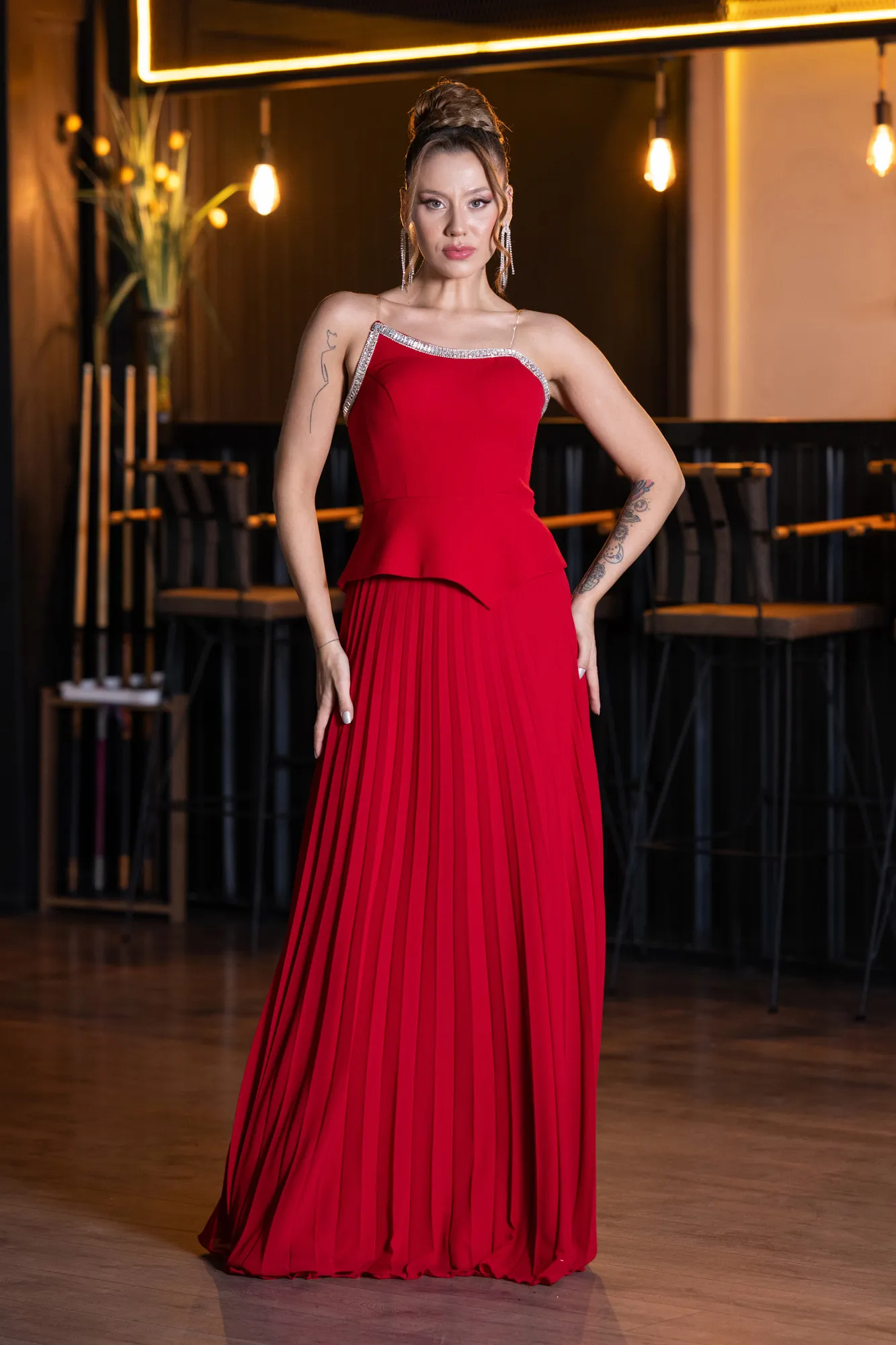 Red-Long Chiffon Evening Dress ABU5362