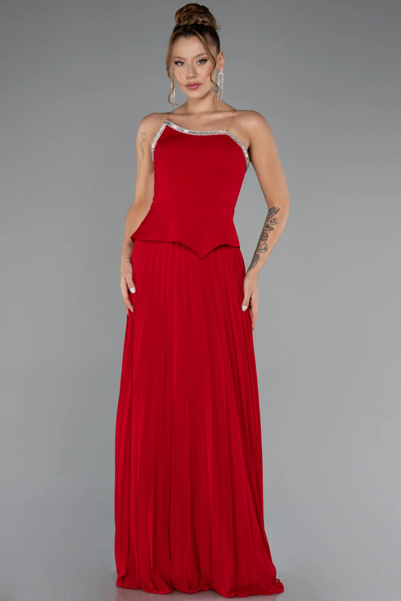 Red-Long Chiffon Evening Dress ABU5362