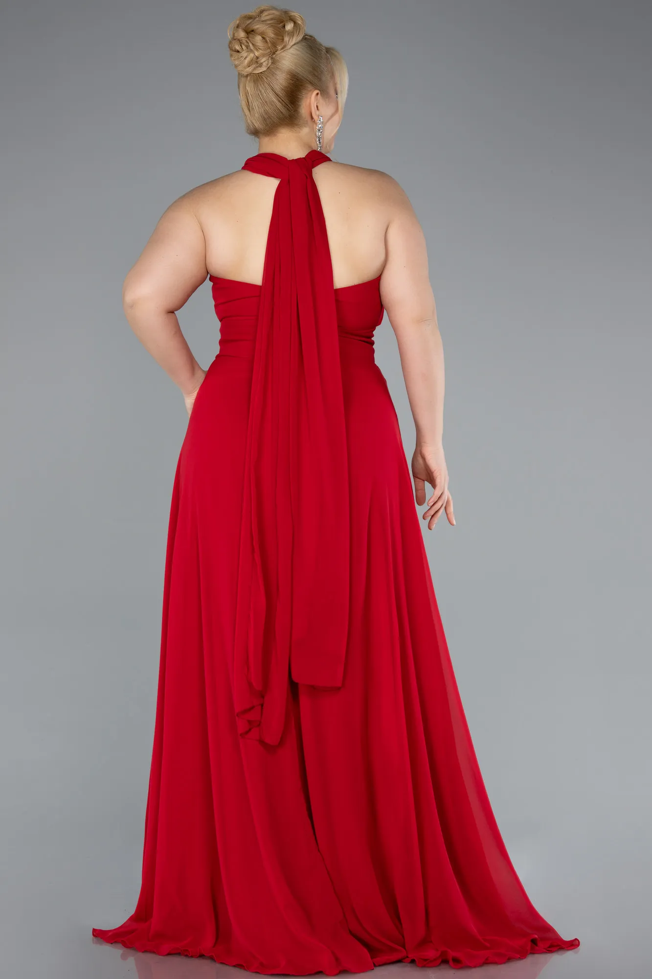 Red-Long Chiffon Formal Plus Size Dress ABU4951