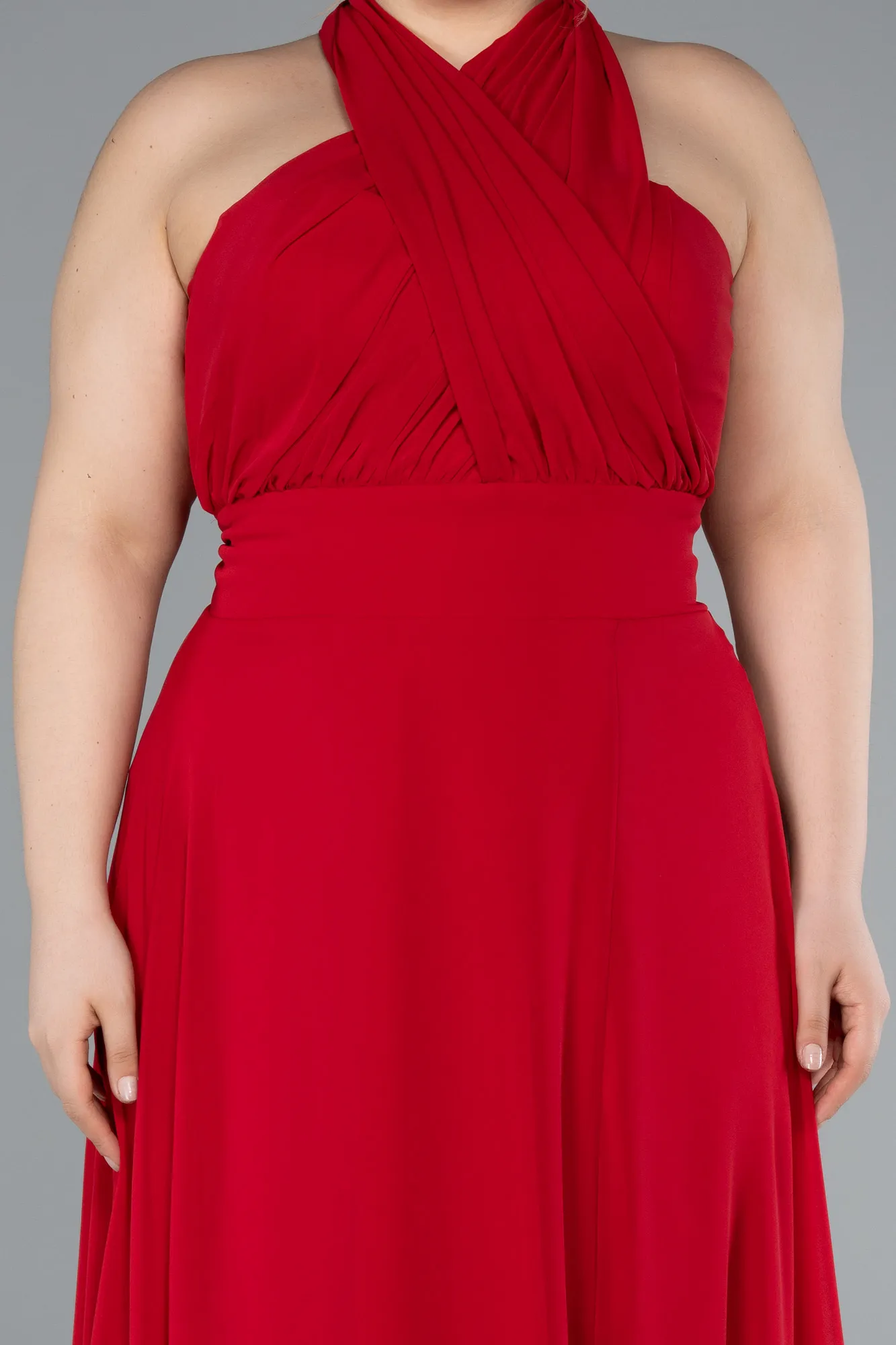 Red-Long Chiffon Formal Plus Size Dress ABU4951