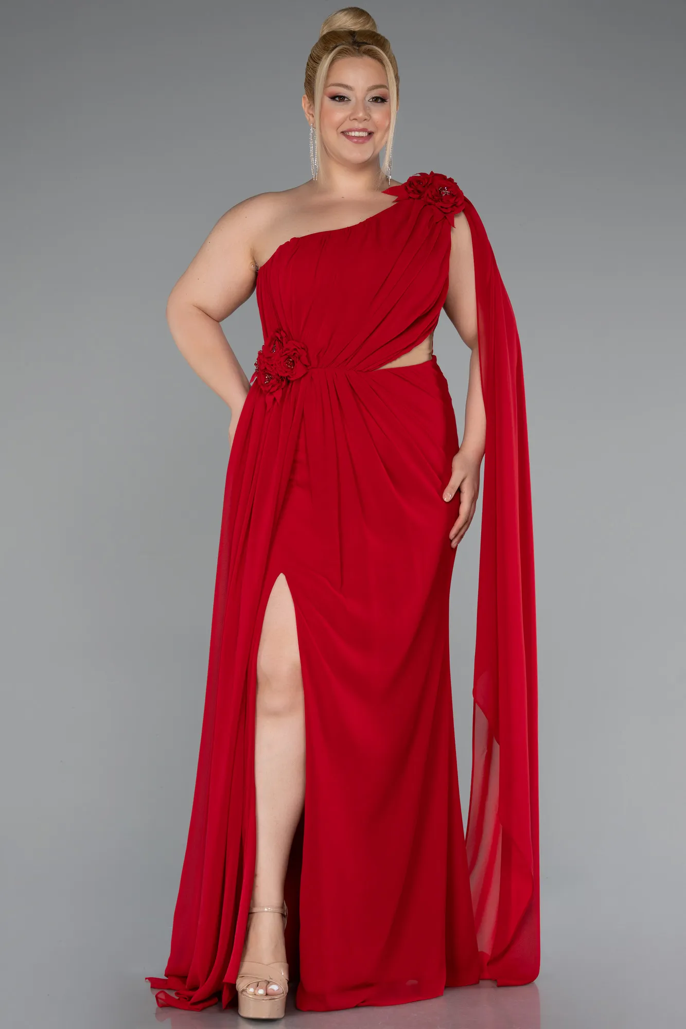 Red-Long Chiffon Formal Plus Size Dress ABU5145