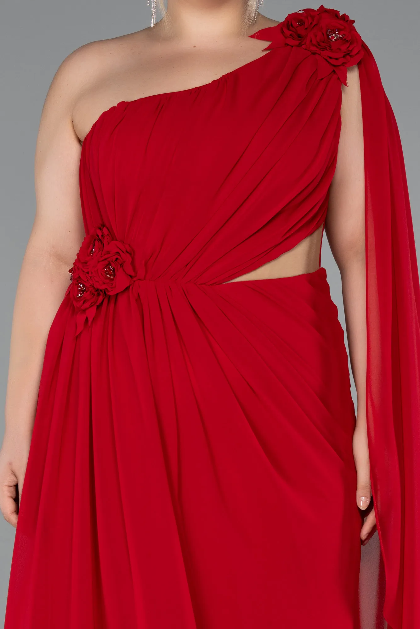 Red-Long Chiffon Formal Plus Size Dress ABU5145
