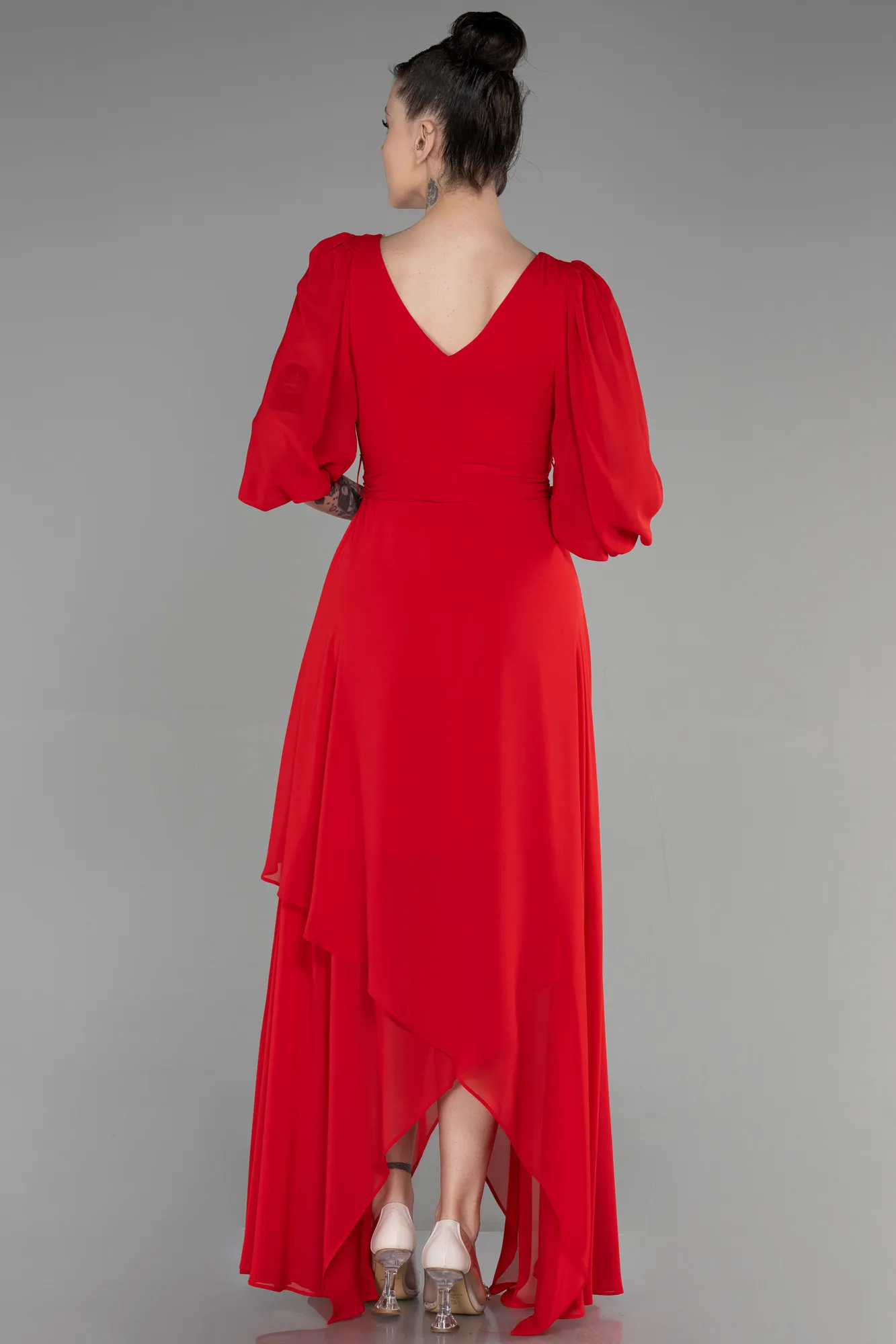 Red-Long Chiffon Invitation Dress ABU1729