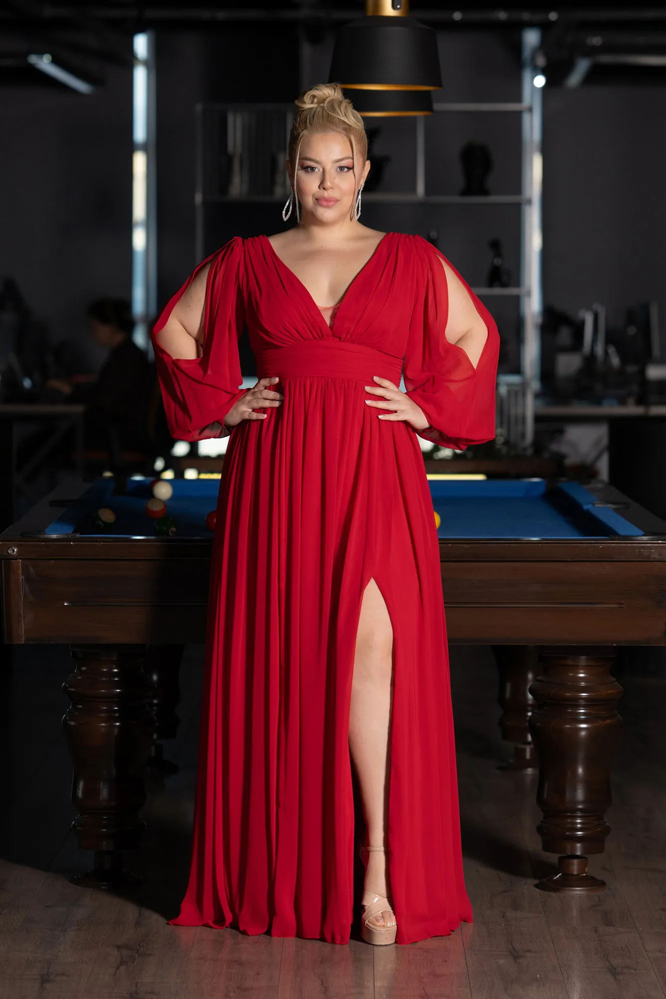 Red-Long Chiffon Oversized Evening Dress ABU1988