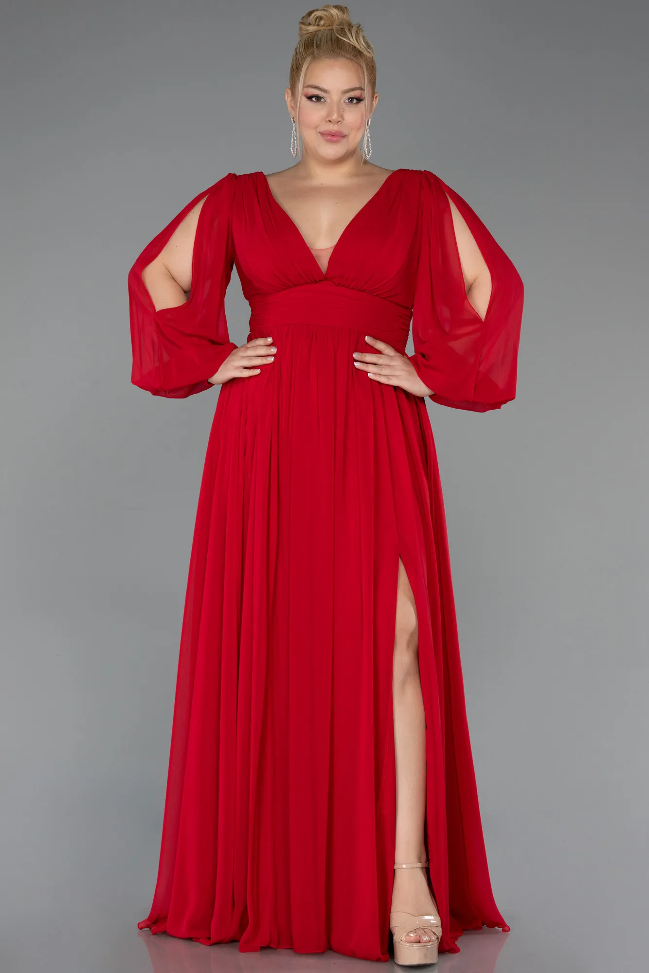 Red-Long Chiffon Oversized Evening Dress ABU1988