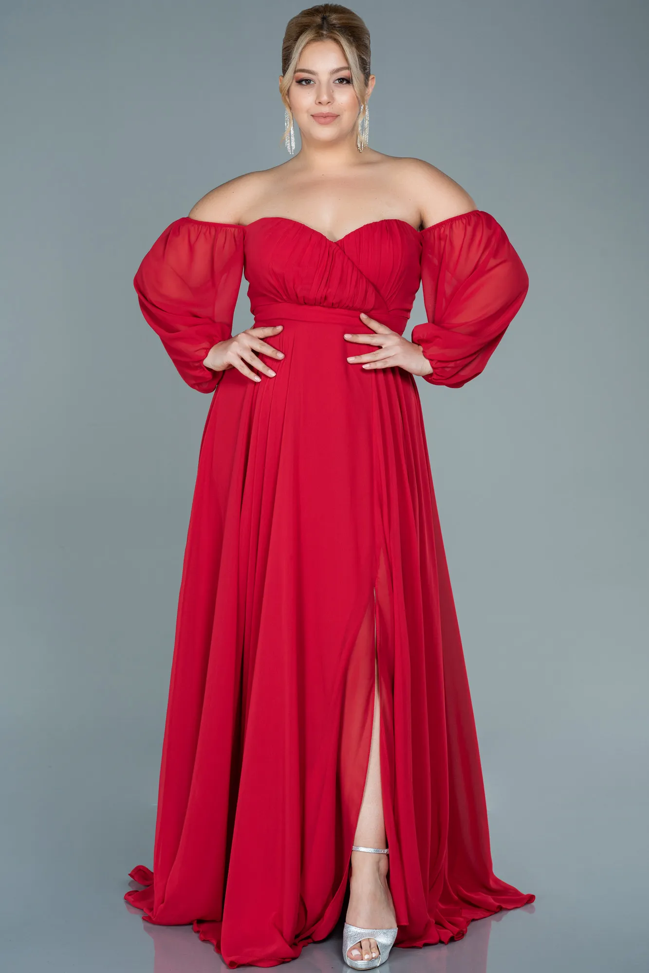 Red-Long Chiffon Oversized Evening Dress ABU2597