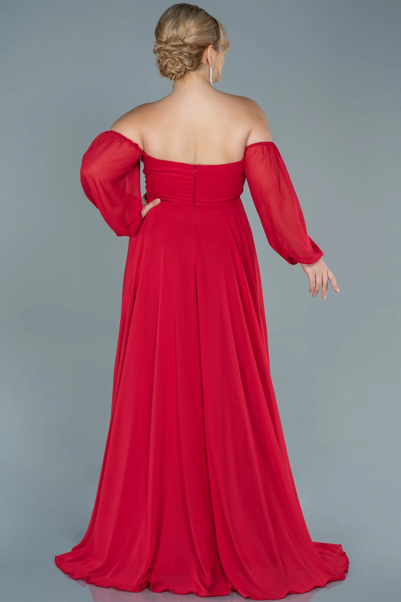 Red-Long Chiffon Oversized Evening Dress ABU2597