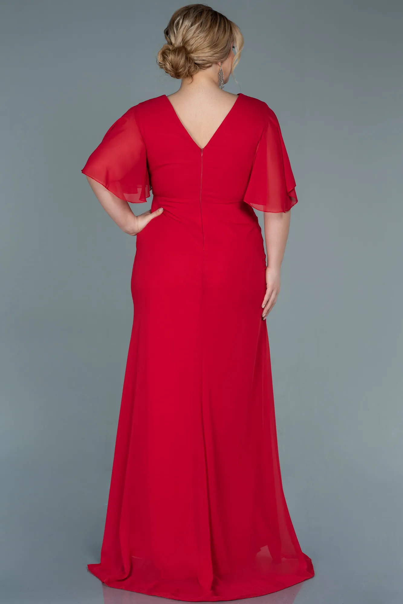 Red-Long Chiffon Oversized Evening Dress ABU2748
