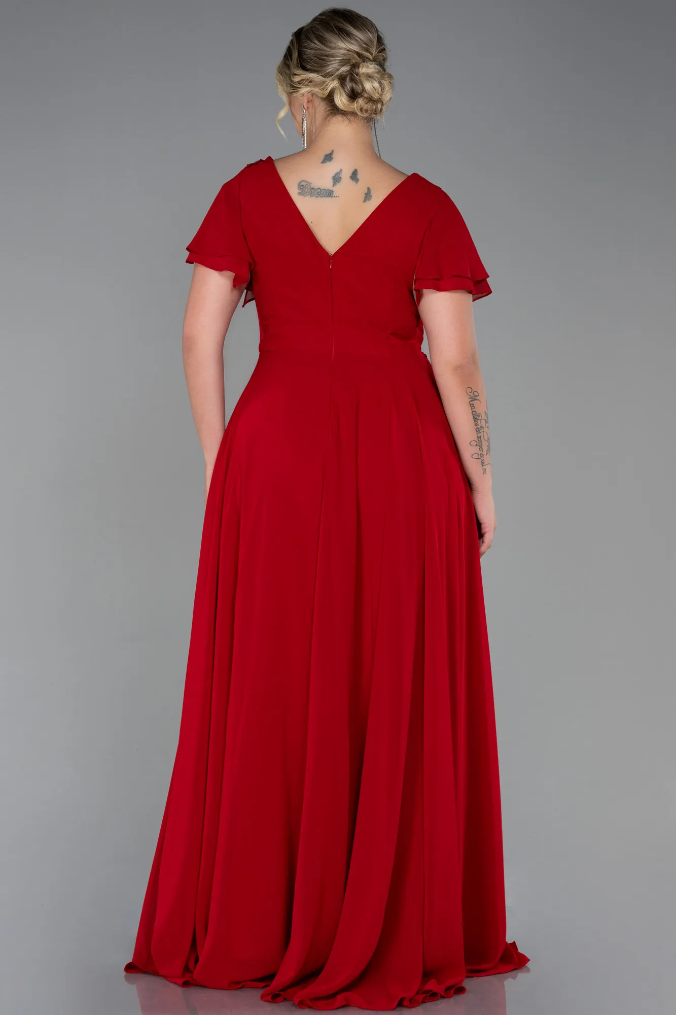 Red-Long Chiffon Plus Size Evening Dress ABU2576