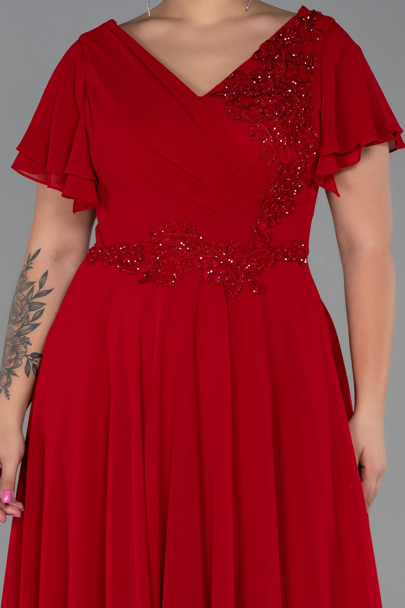 Red-Long Chiffon Plus Size Evening Dress ABU2576