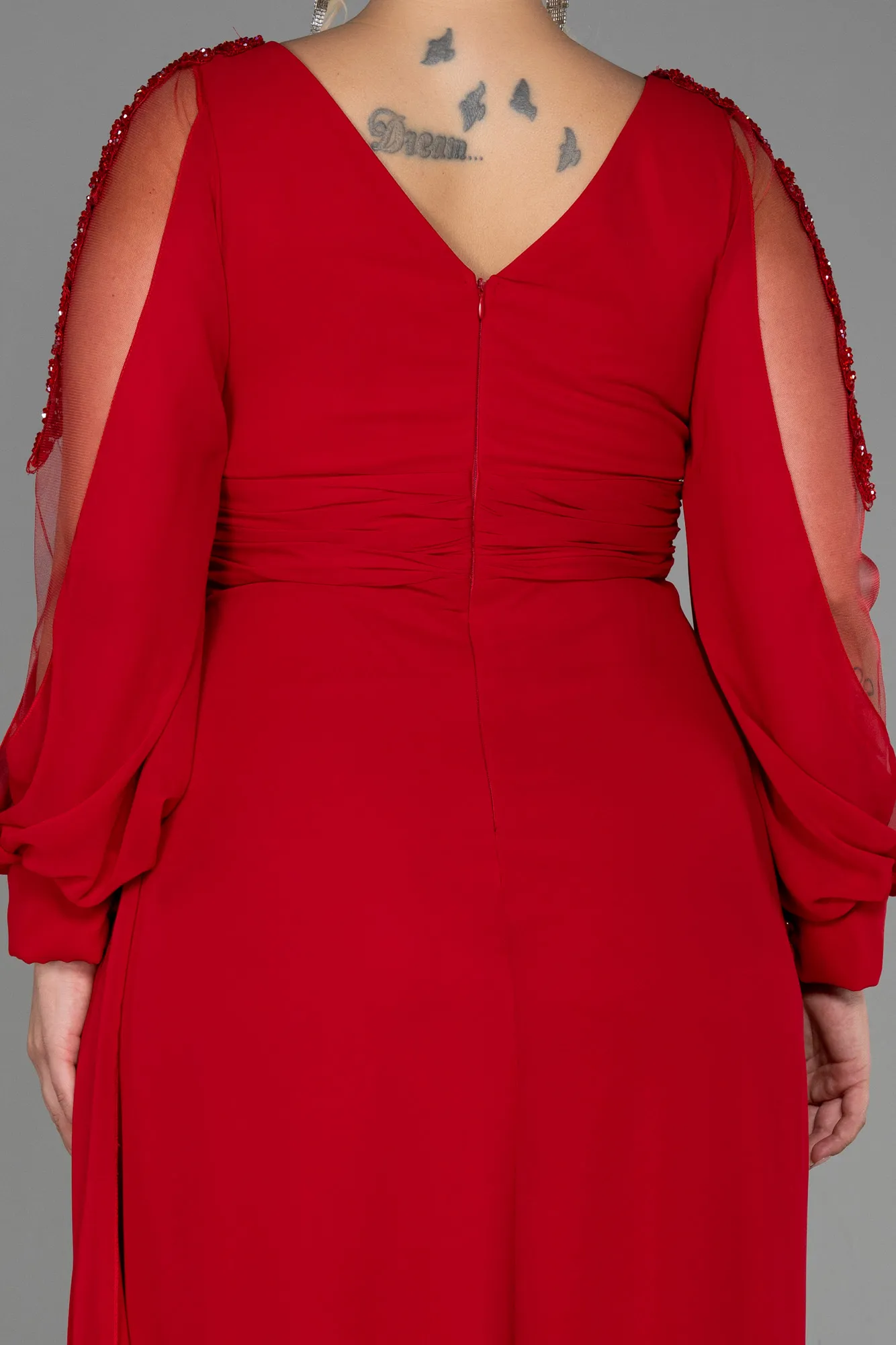 Red-Long Chiffon Plus Size Evening Dress ABU3221