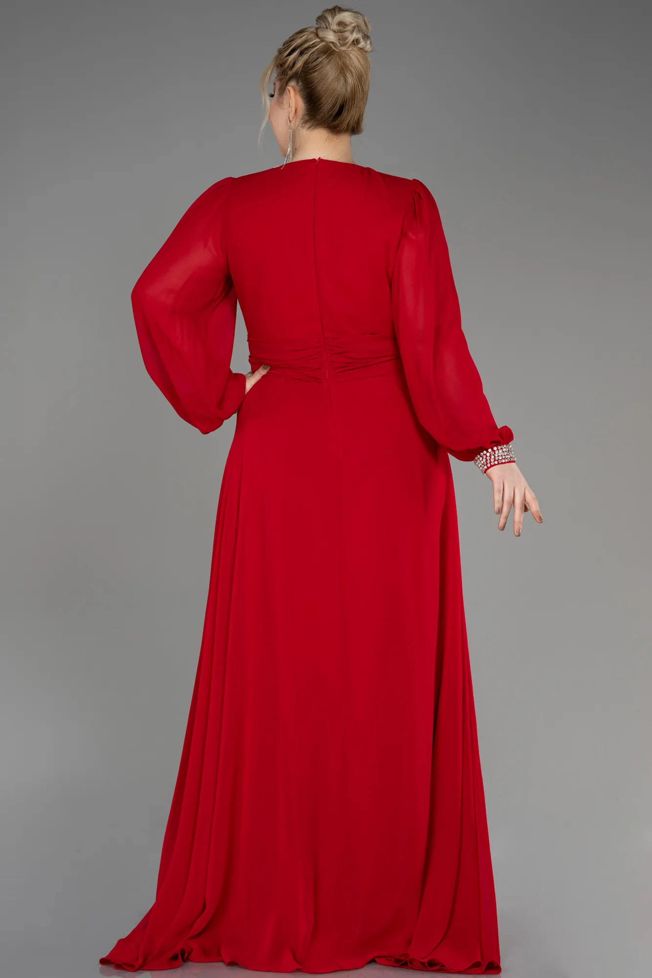 Red-Long Chiffon Plus Size Evening Dress ABU3222
