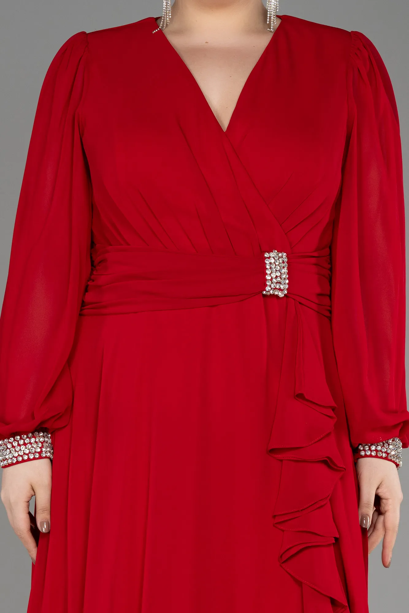 Red-Long Chiffon Plus Size Evening Dress ABU3222