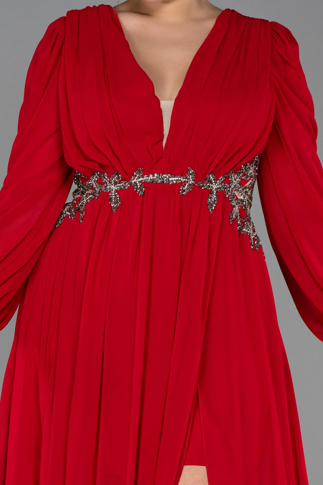 Red-Long Chiffon Plus Size Evening Dress ABU3256