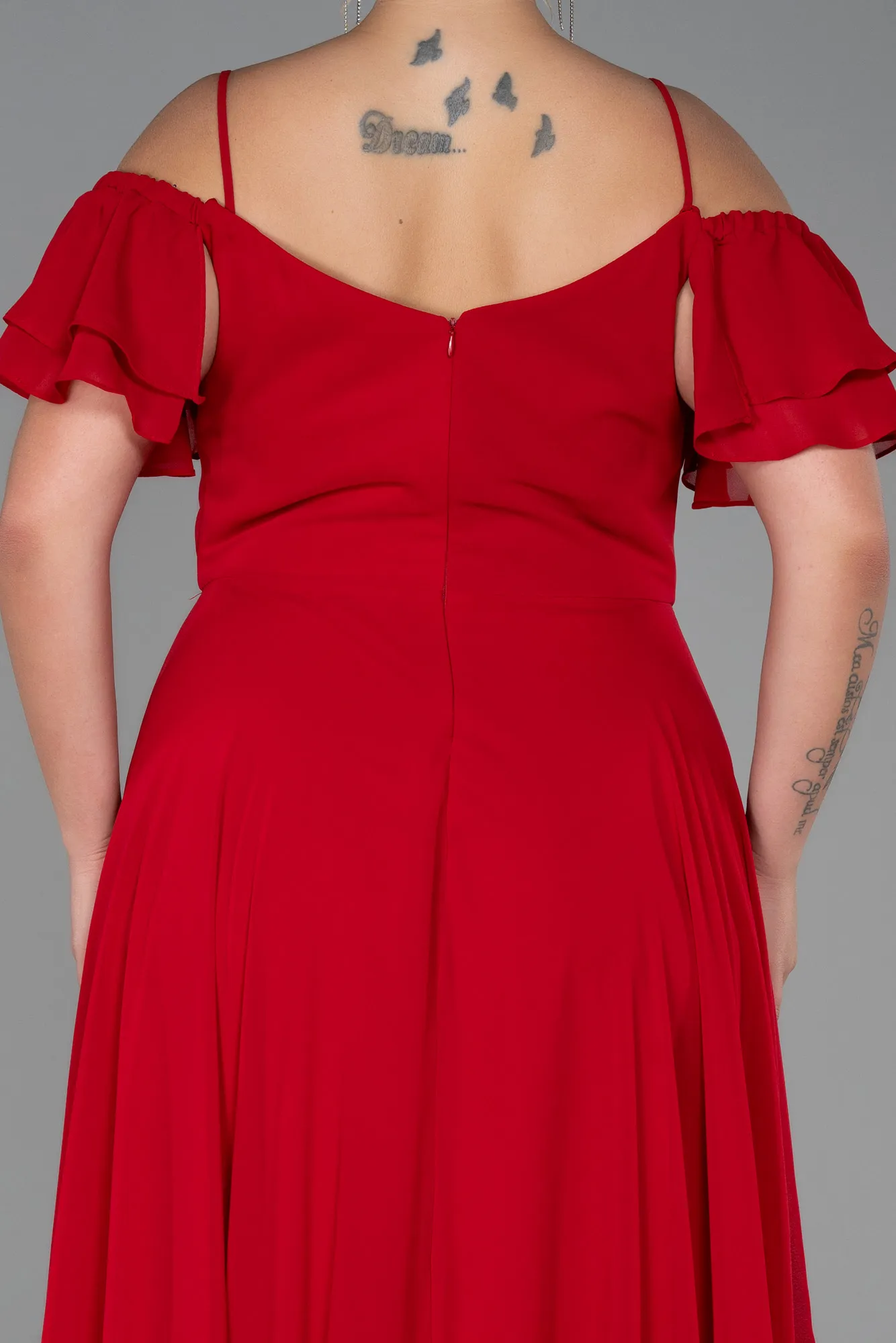 Red-Long Chiffon Plus Size Evening Dress ABU3259