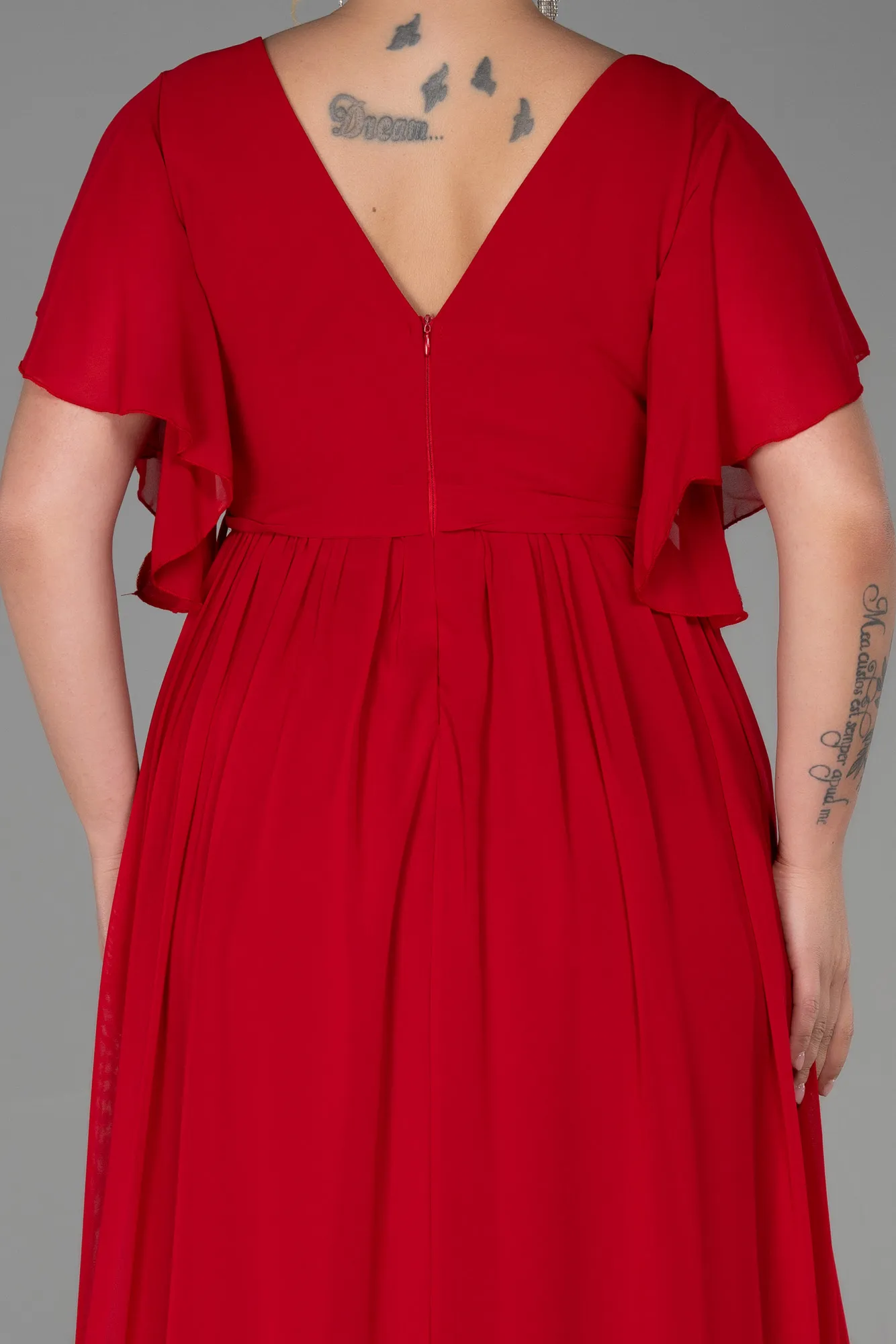 Red-Long Chiffon Plus Size Evening Dress ABU3276