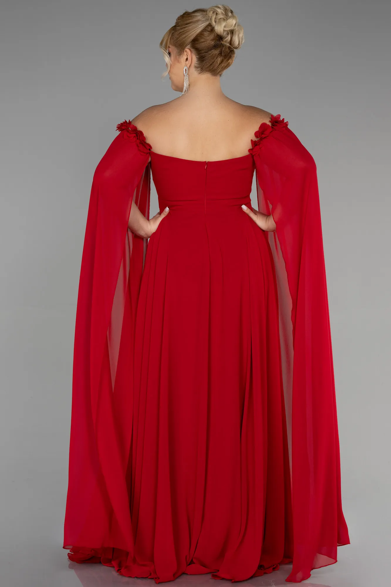 Red-Long Chiffon Plus Size Evening Dress ABU3464