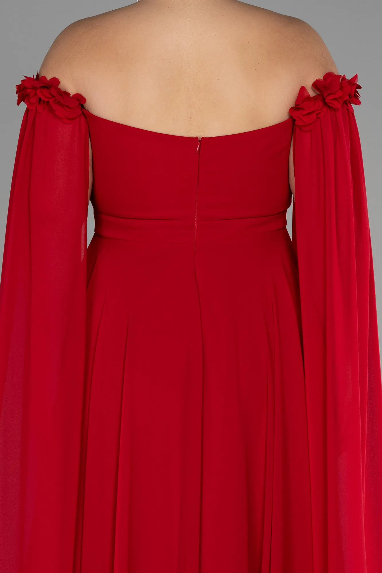 Red-Long Chiffon Plus Size Evening Dress ABU3464