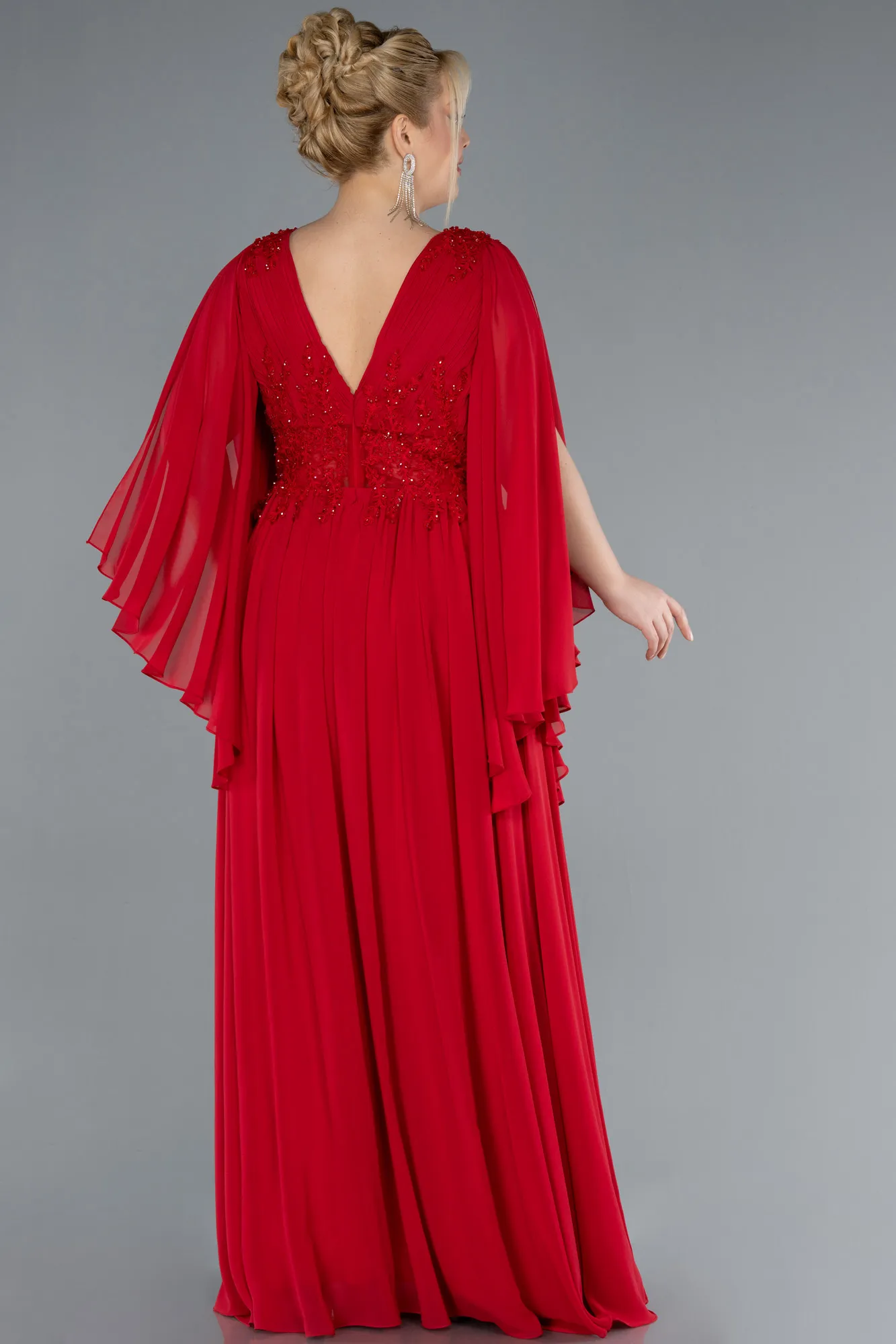 Red-Long Chiffon Plus Size Evening Dress ABU4638