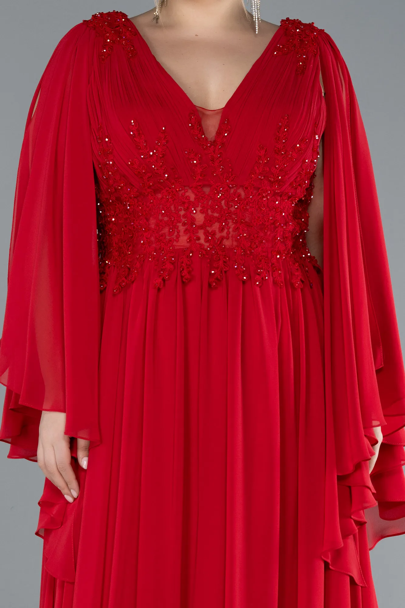 Red-Long Chiffon Plus Size Evening Dress ABU4638